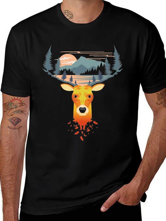Deer Graphic Tee - Nature Scene Antlers T-Shirt
