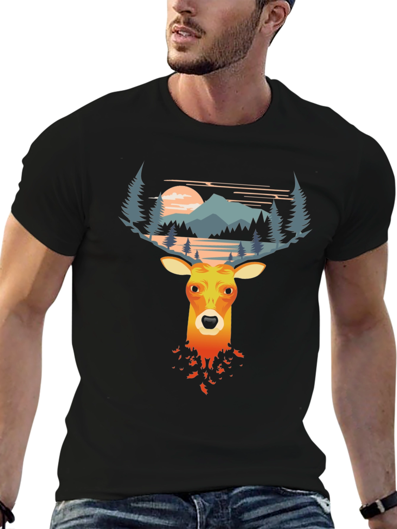 Deer Graphic Tee - Nature Scene Antlers T-Shirt