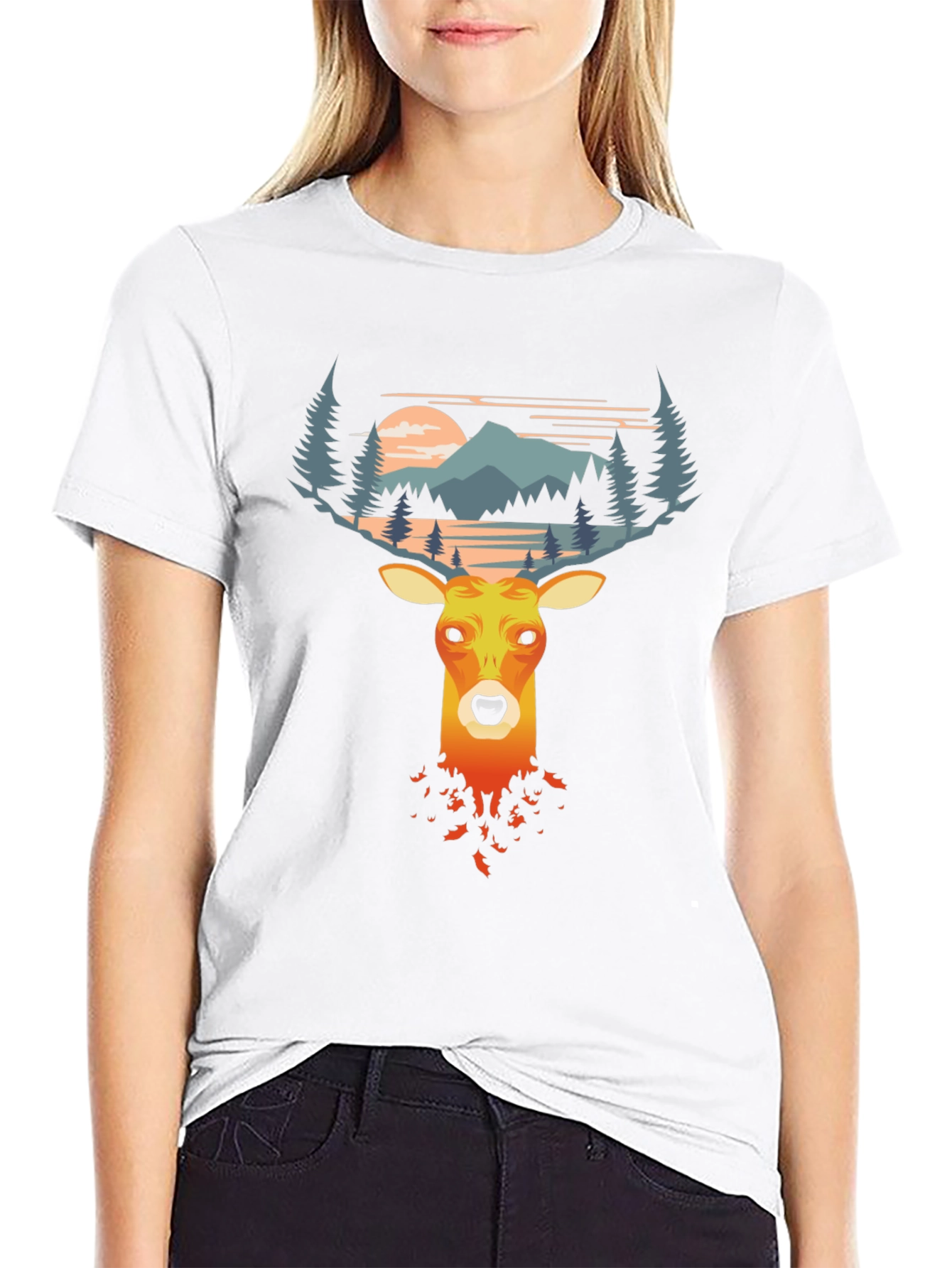 Deer Graphic Tee - Nature Scene Antlers T-Shirt