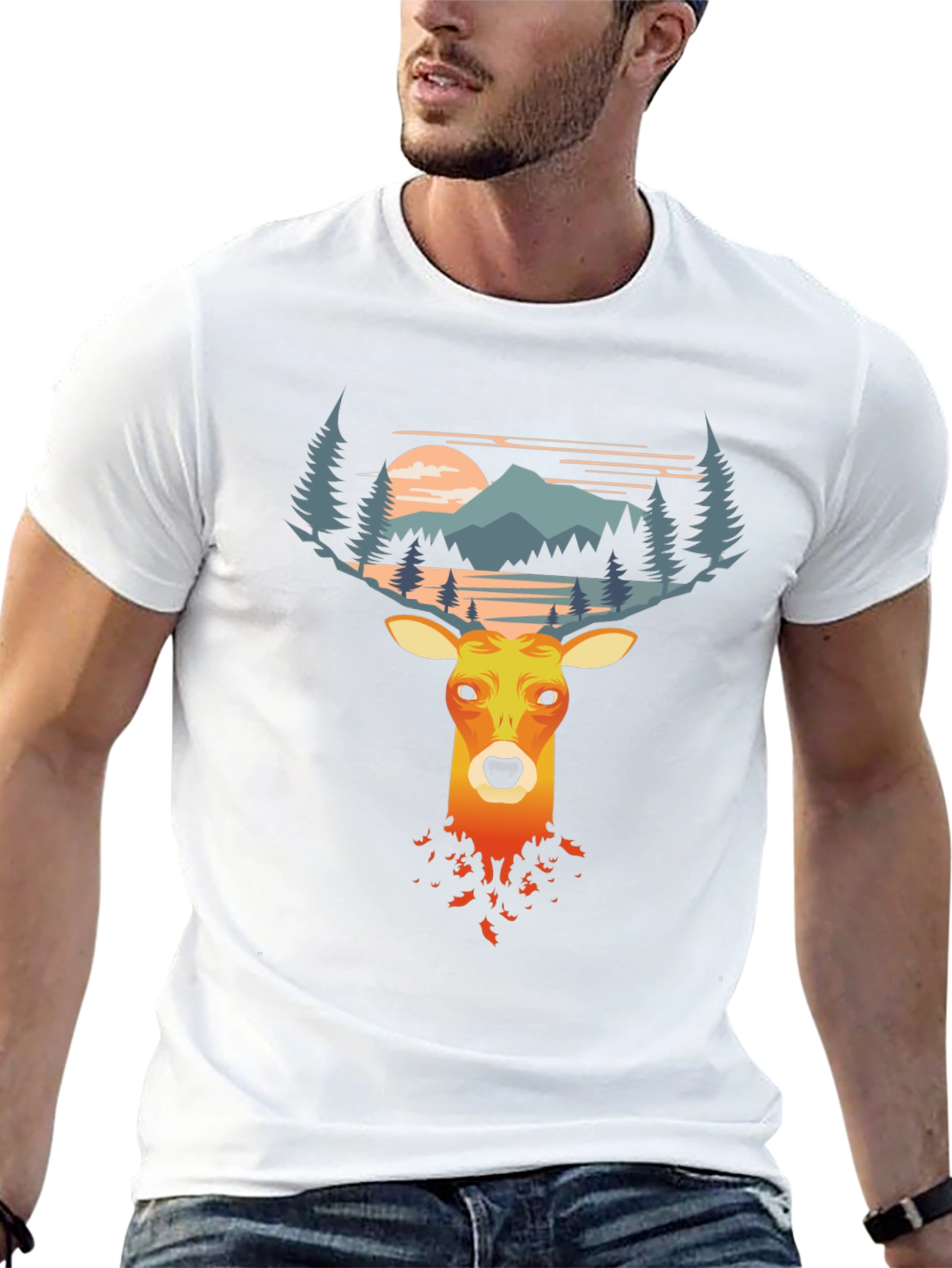 Deer Graphic Tee - Nature Scene Antlers T-Shirt