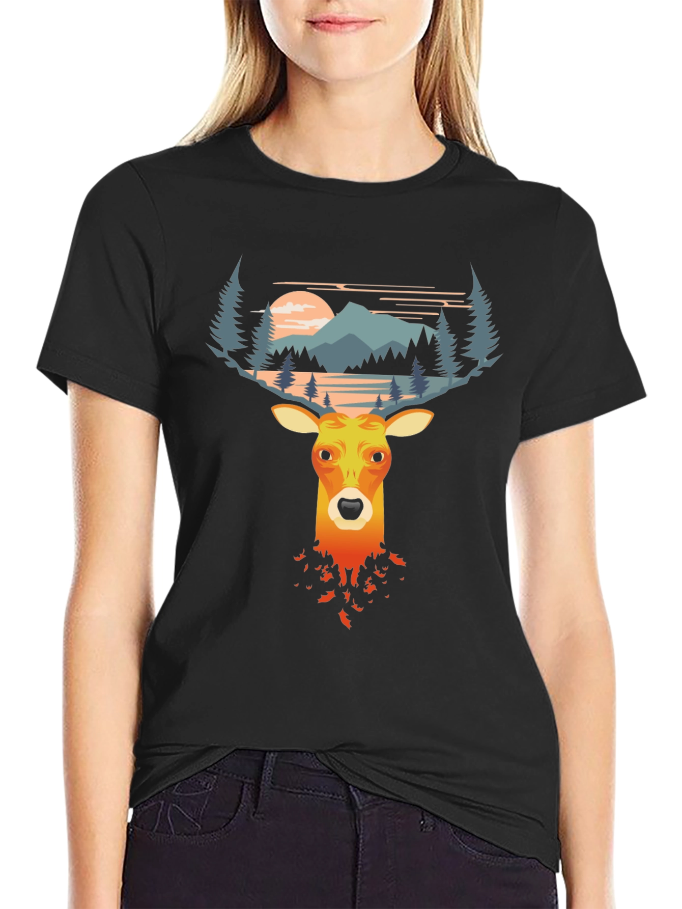 Deer Graphic Tee - Nature Scene Antlers T-Shirt