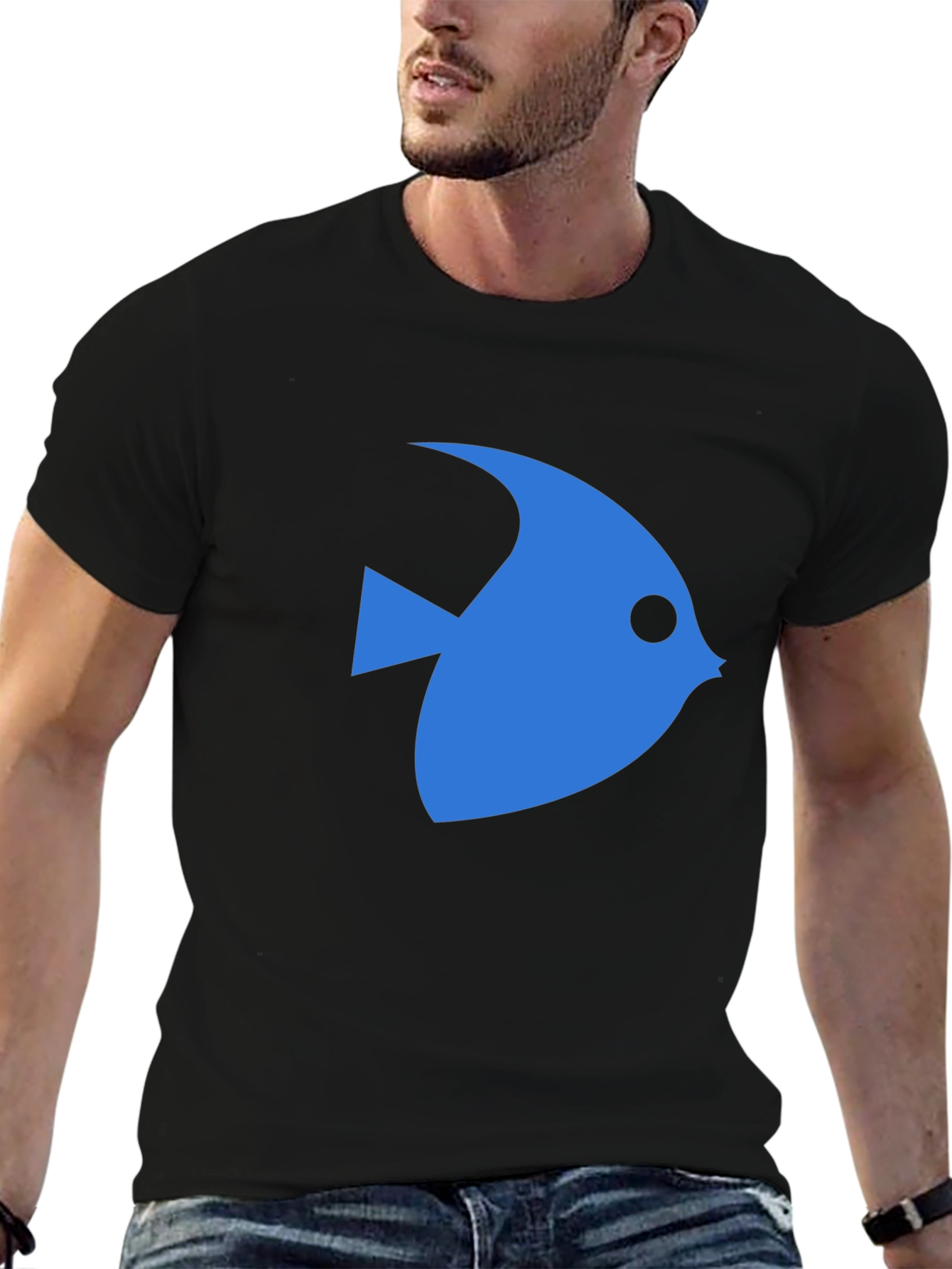 Blue Fish Graphic Black T-Shirt