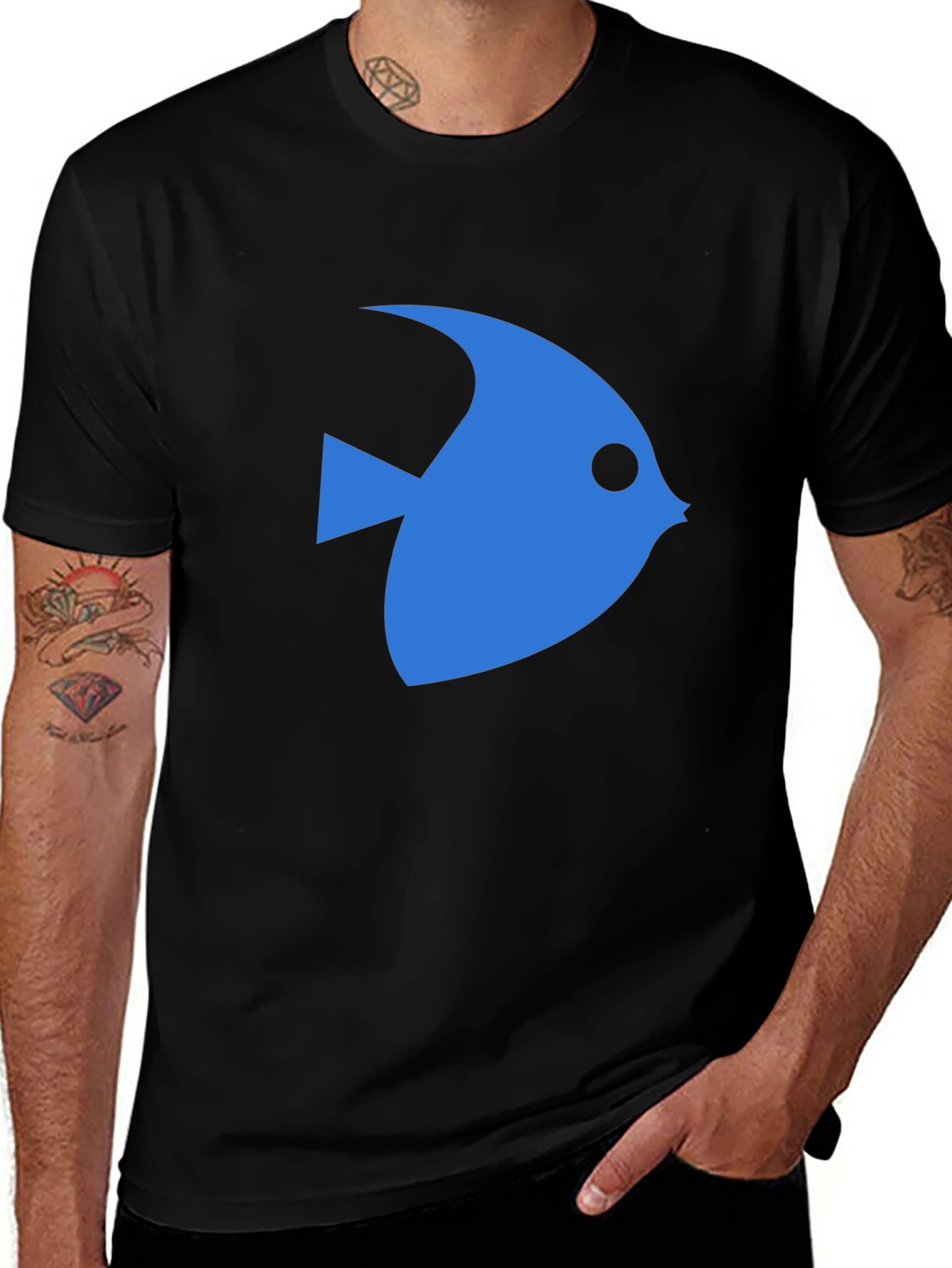 Blue Fish Graphic Black T-Shirt