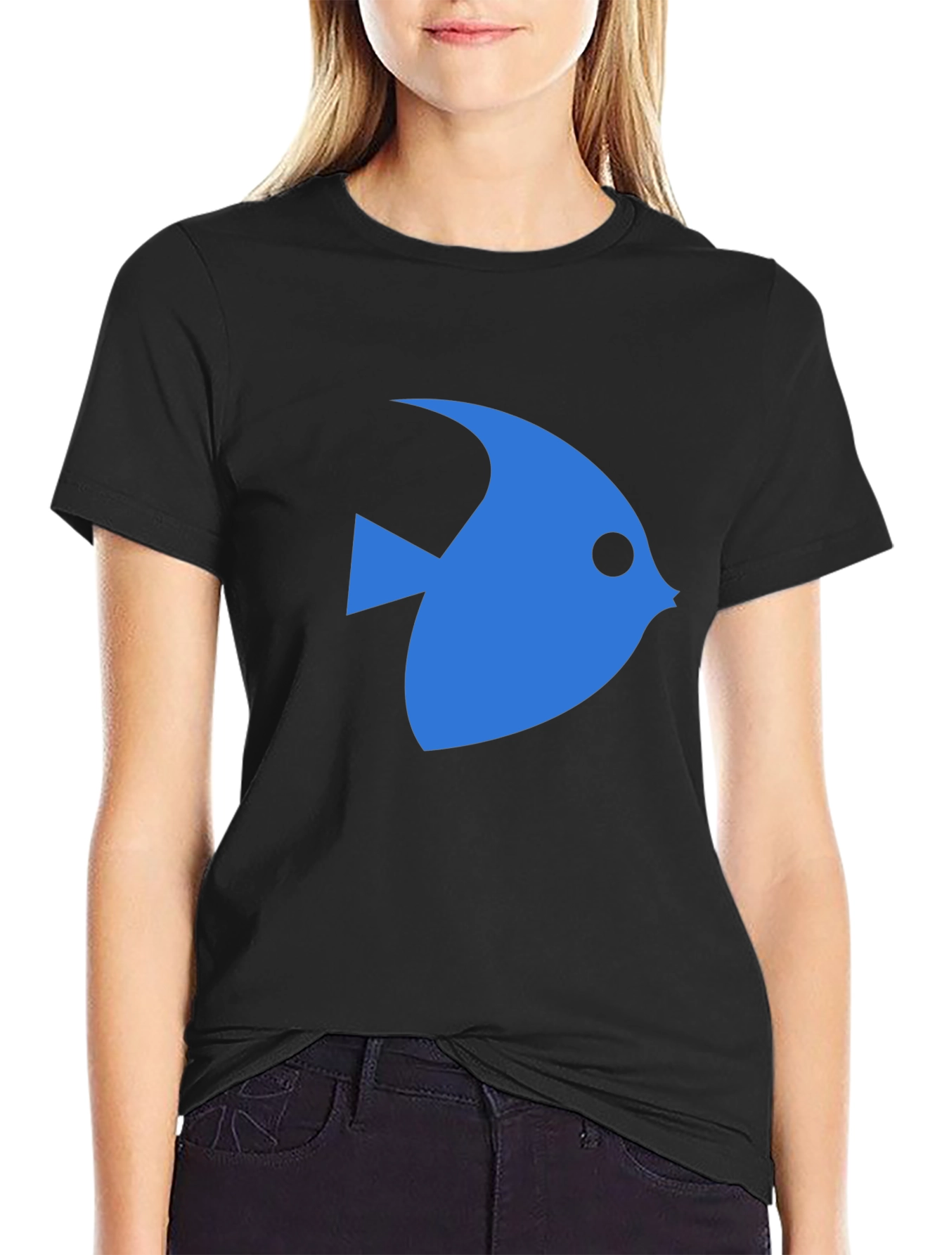 Blue Fish Graphic Black T-Shirt