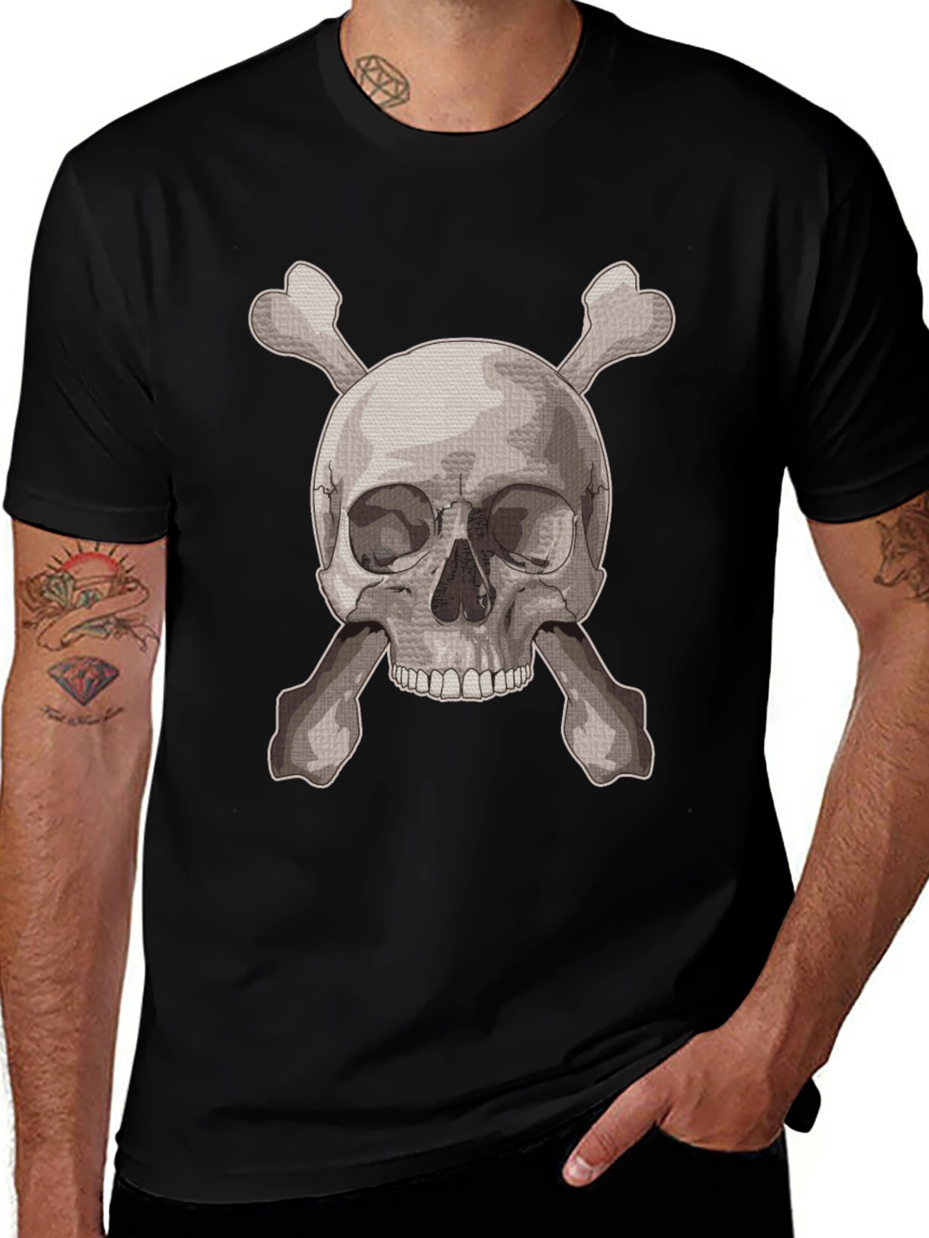 Skull & Crossbones Graphic Tee - Black Cotton Shirt
