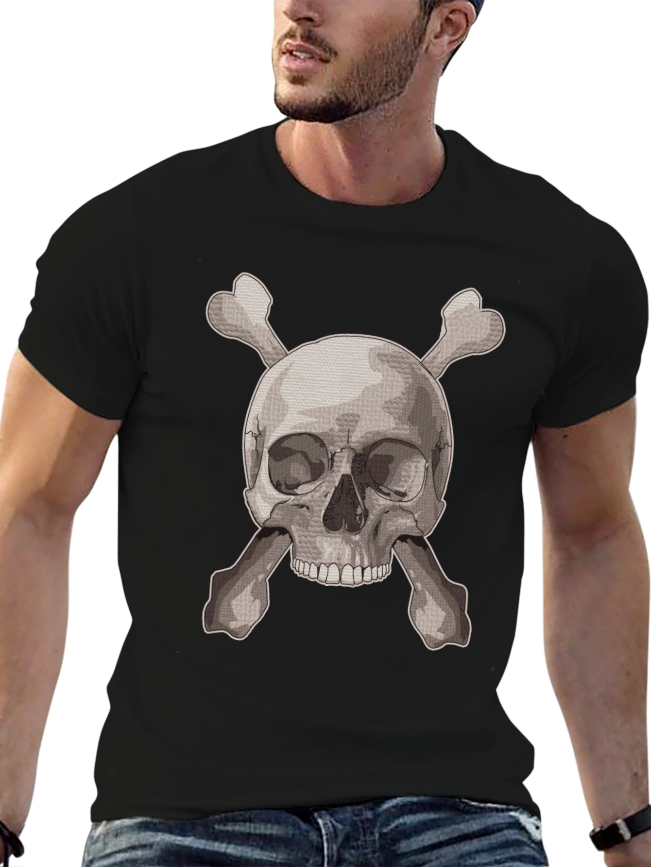 Skull & Crossbones Graphic Tee - Black Cotton Shirt