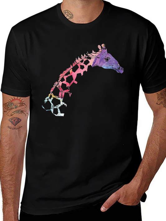Colorful Giraffe Graphic Print Black T-Shirt