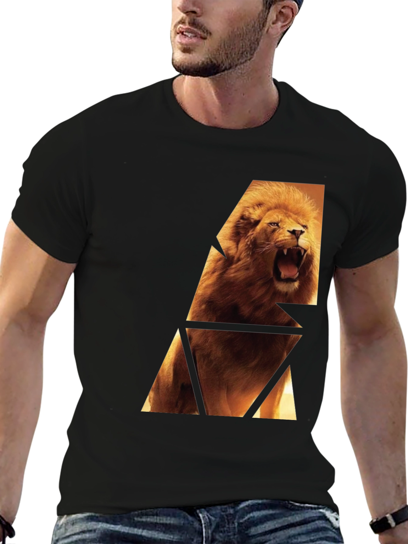 Lion Graphic Print Black T-Shirt