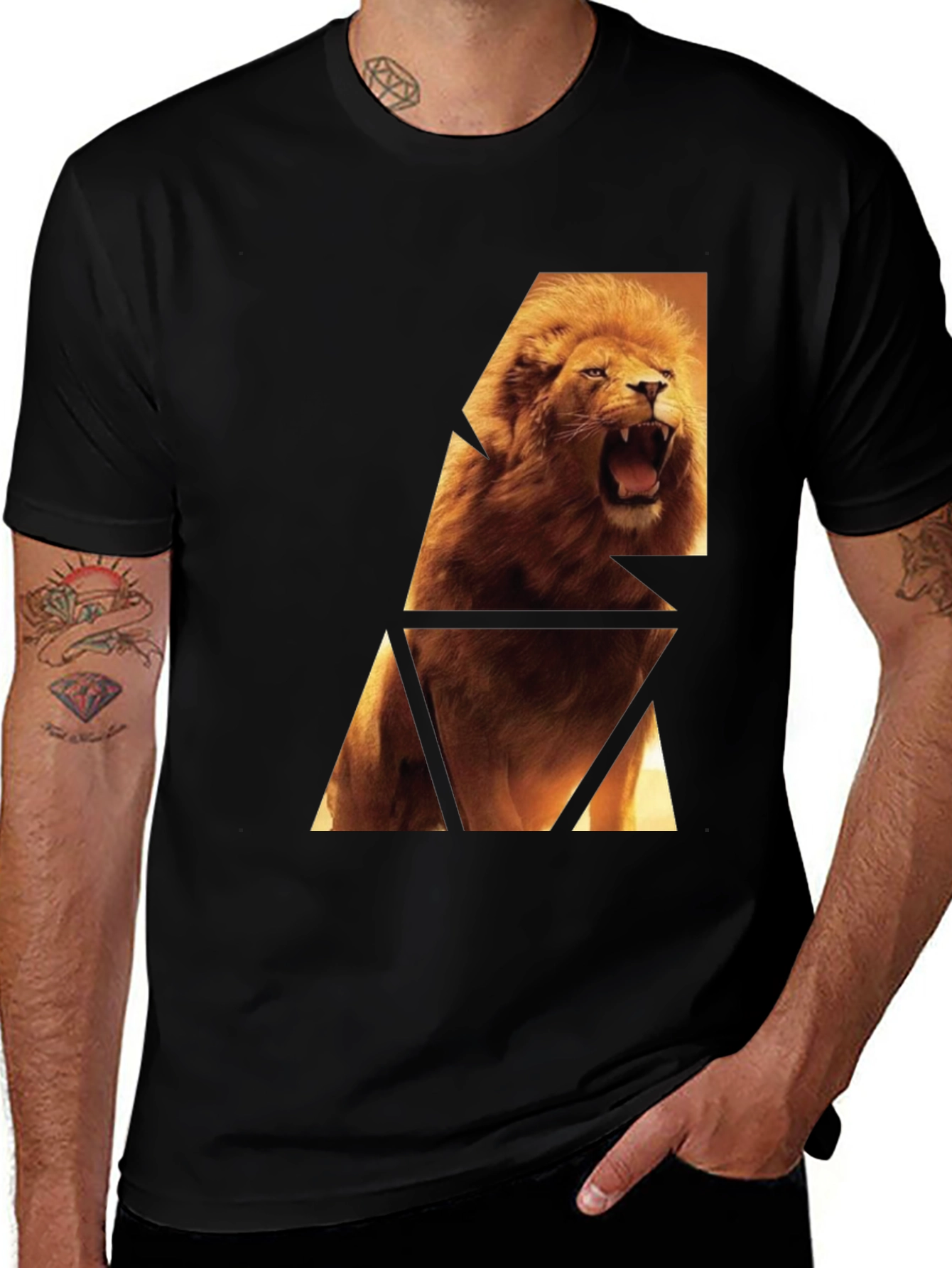 Lion Graphic Print Black T-Shirt
