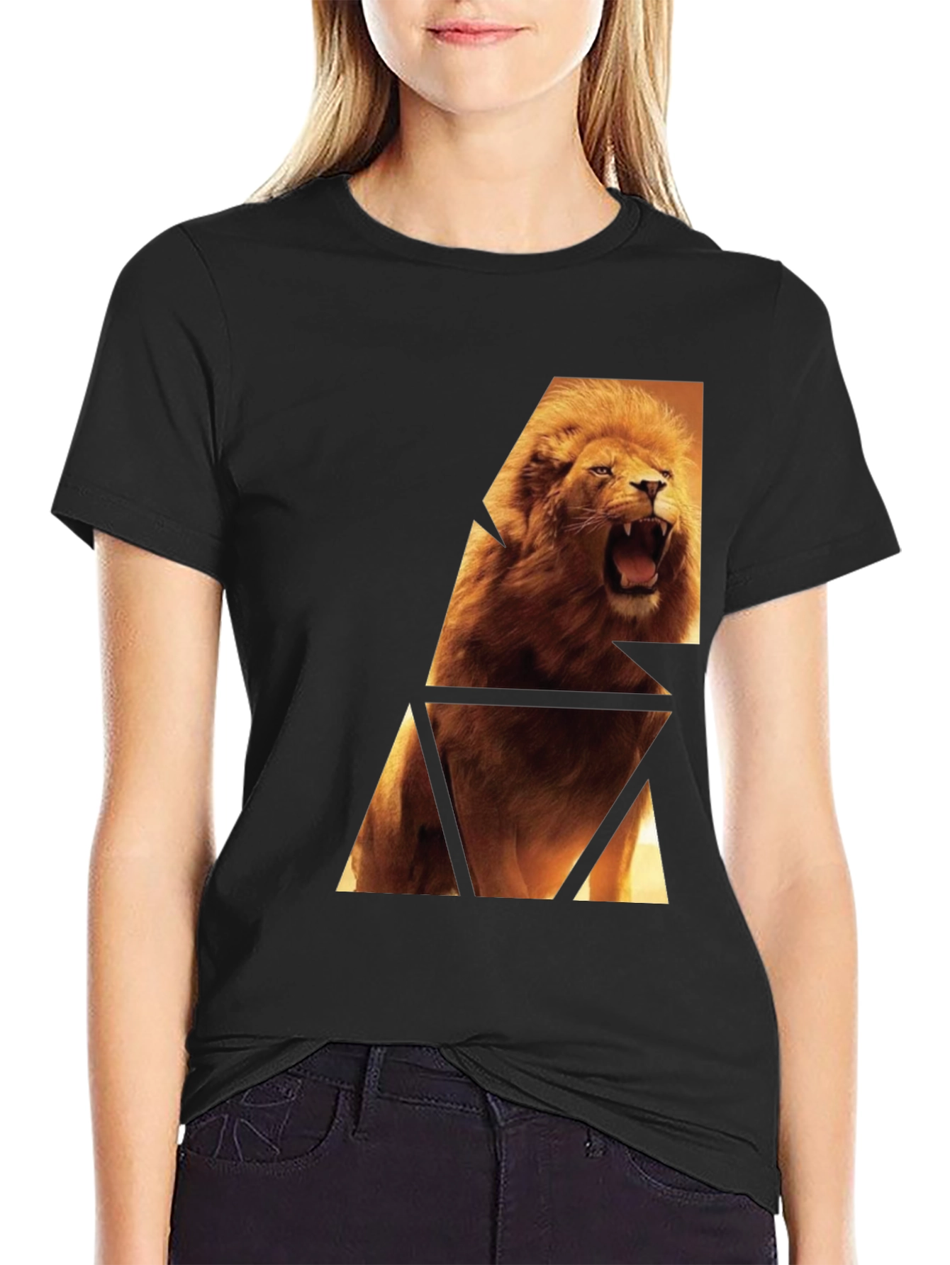 Lion Graphic Print Black T-Shirt