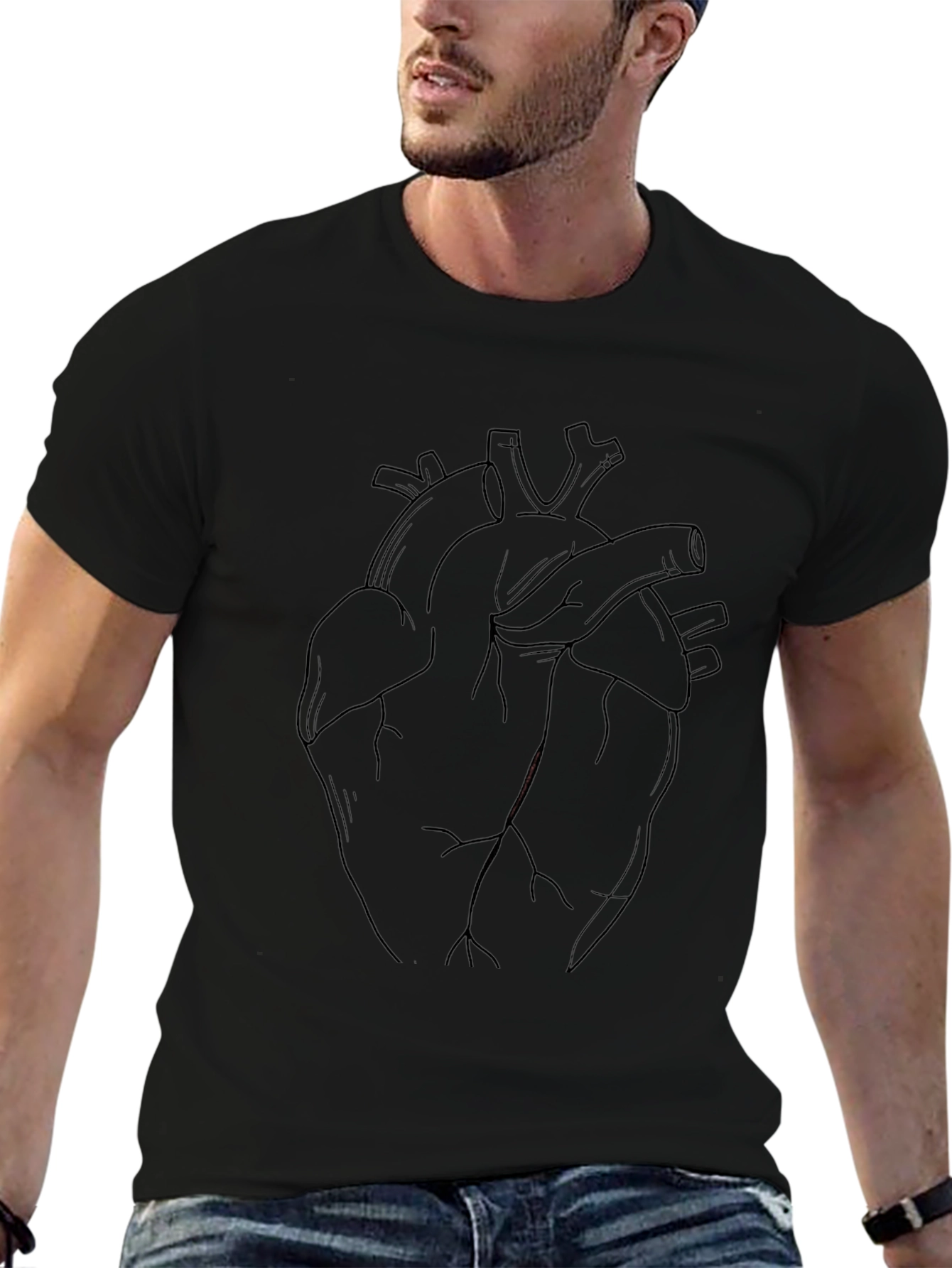 Anatomical Heart Line Art T-Shirt - Black