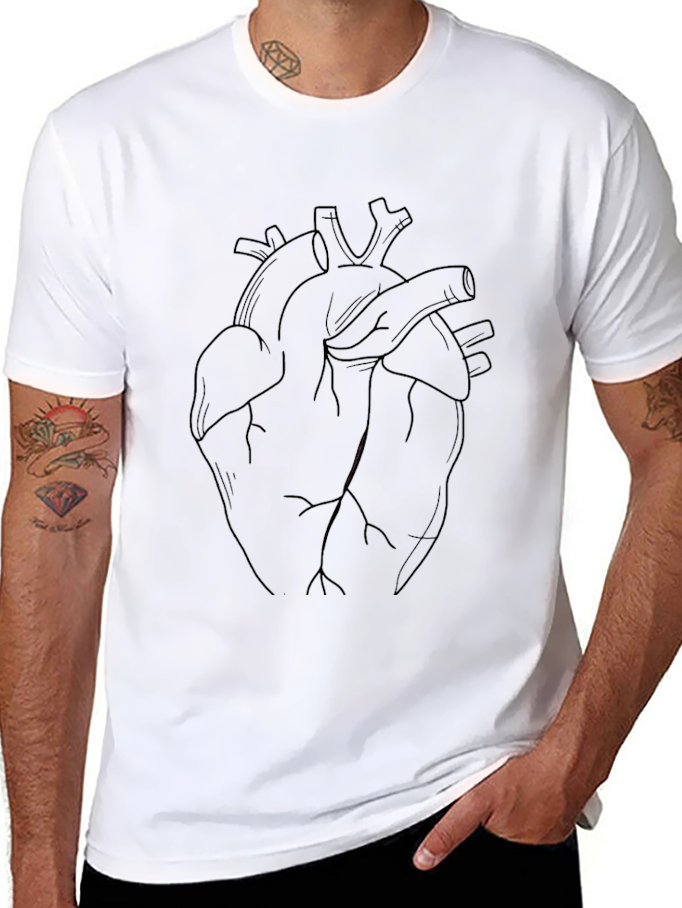 Anatomical Heart Line Art T-Shirt - Black