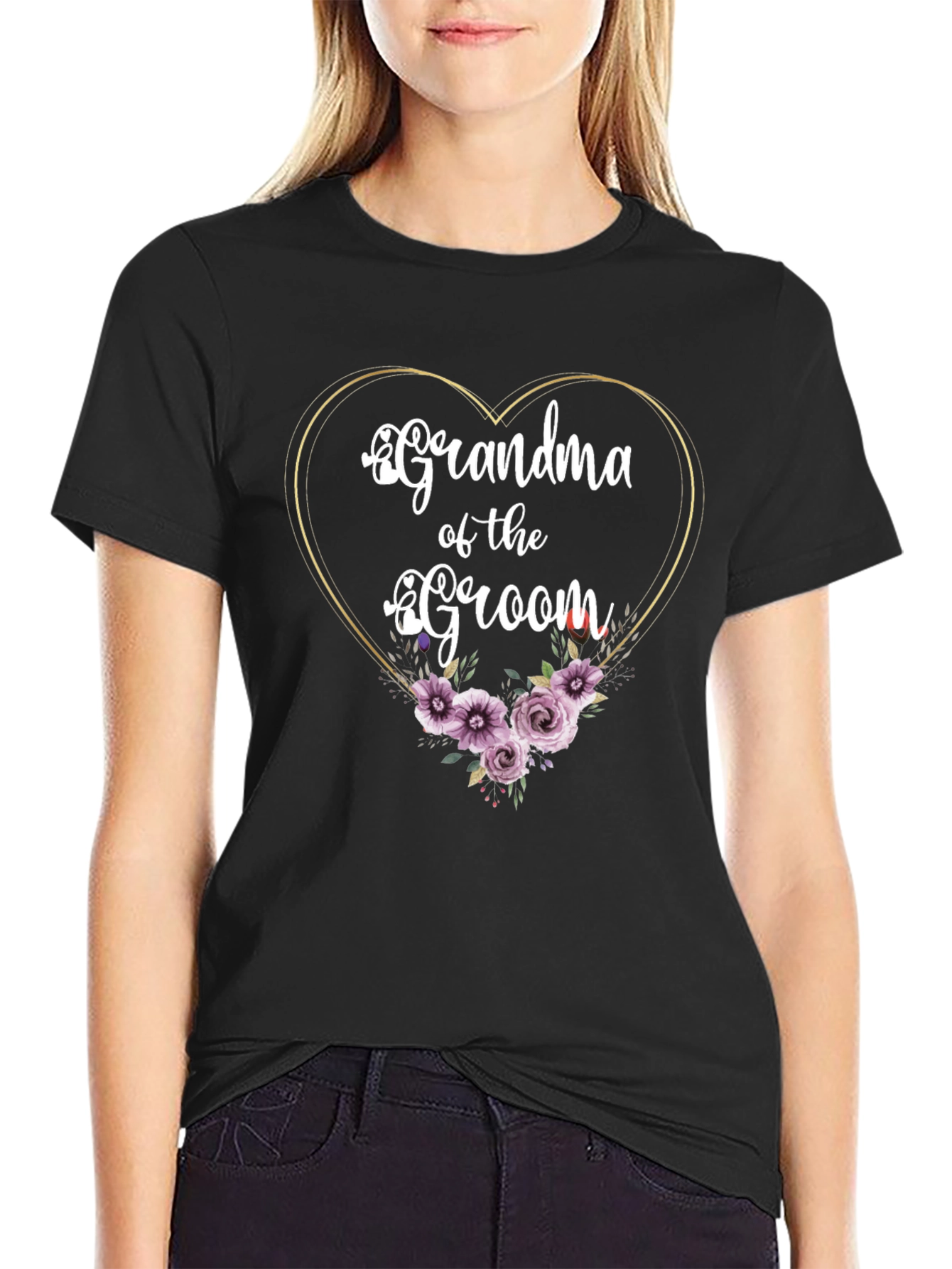 Grandma of the Groom Floral Heart T-Shirt