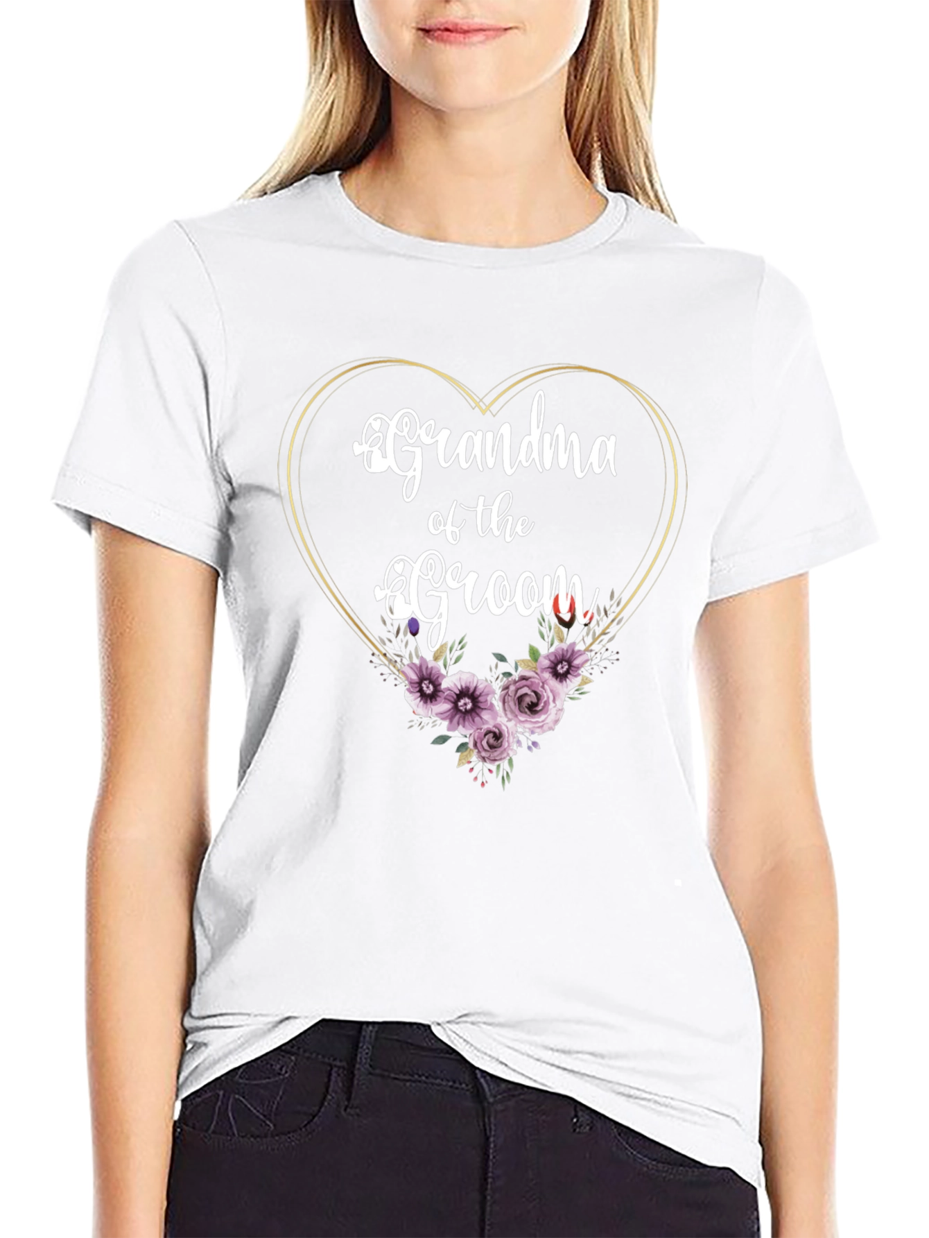 Grandma of the Groom Floral Heart T-Shirt
