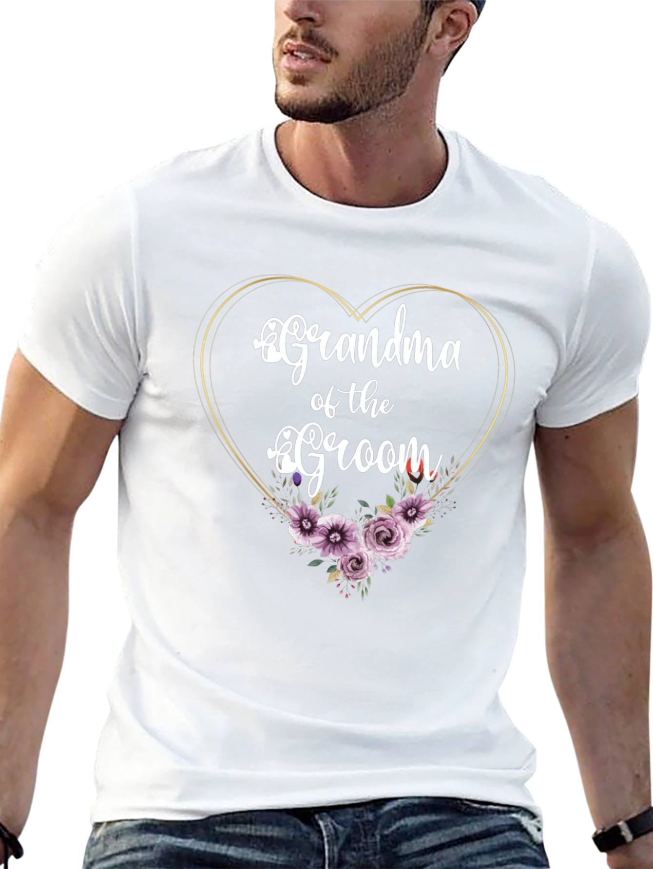 Grandma of the Groom Floral Heart T-Shirt