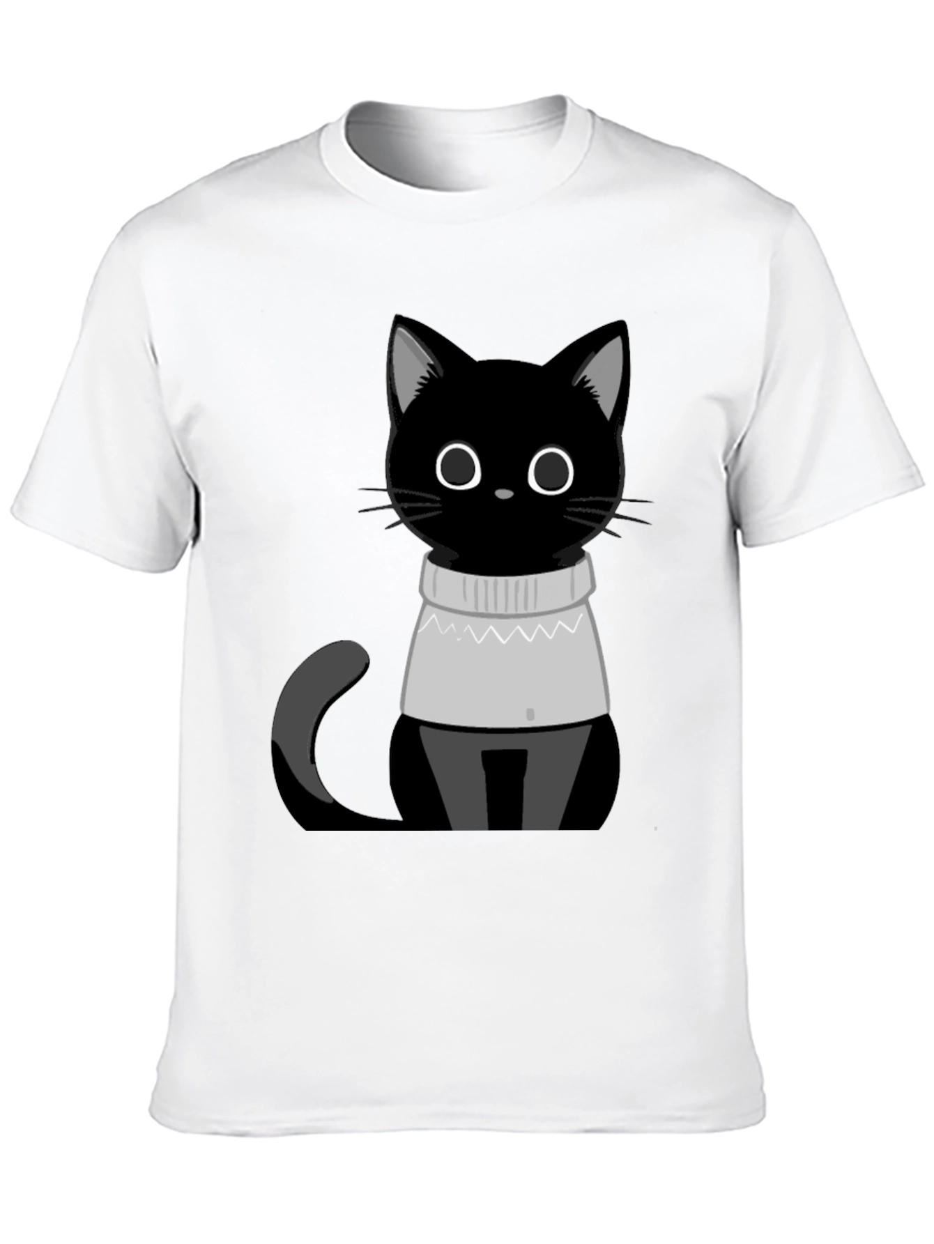 Black Cat in Sweater T-Shirt - Cute Graphic Tee