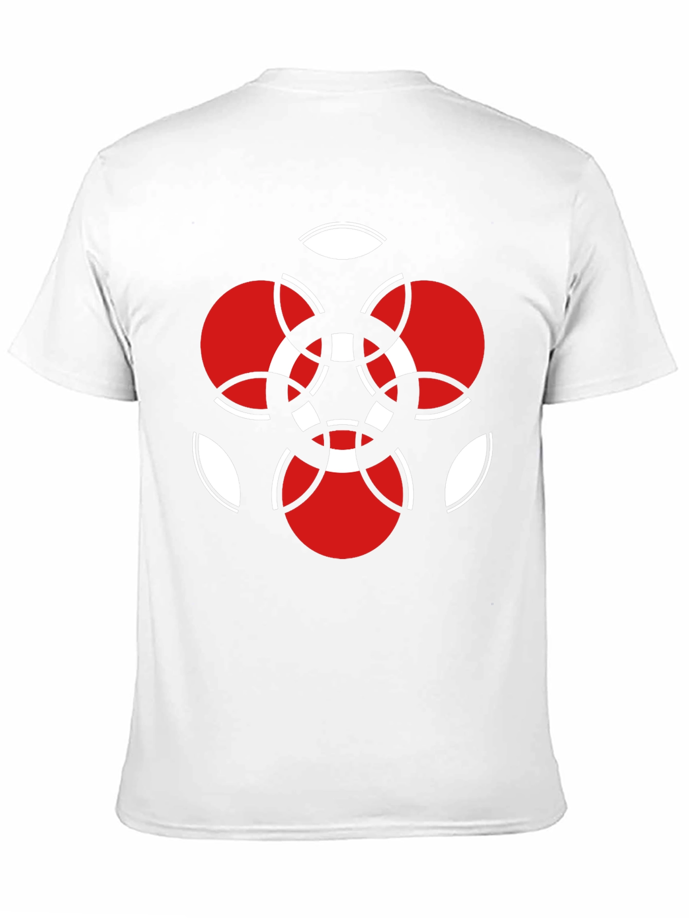 Geometric Red & White Graphic Black T-Shirt