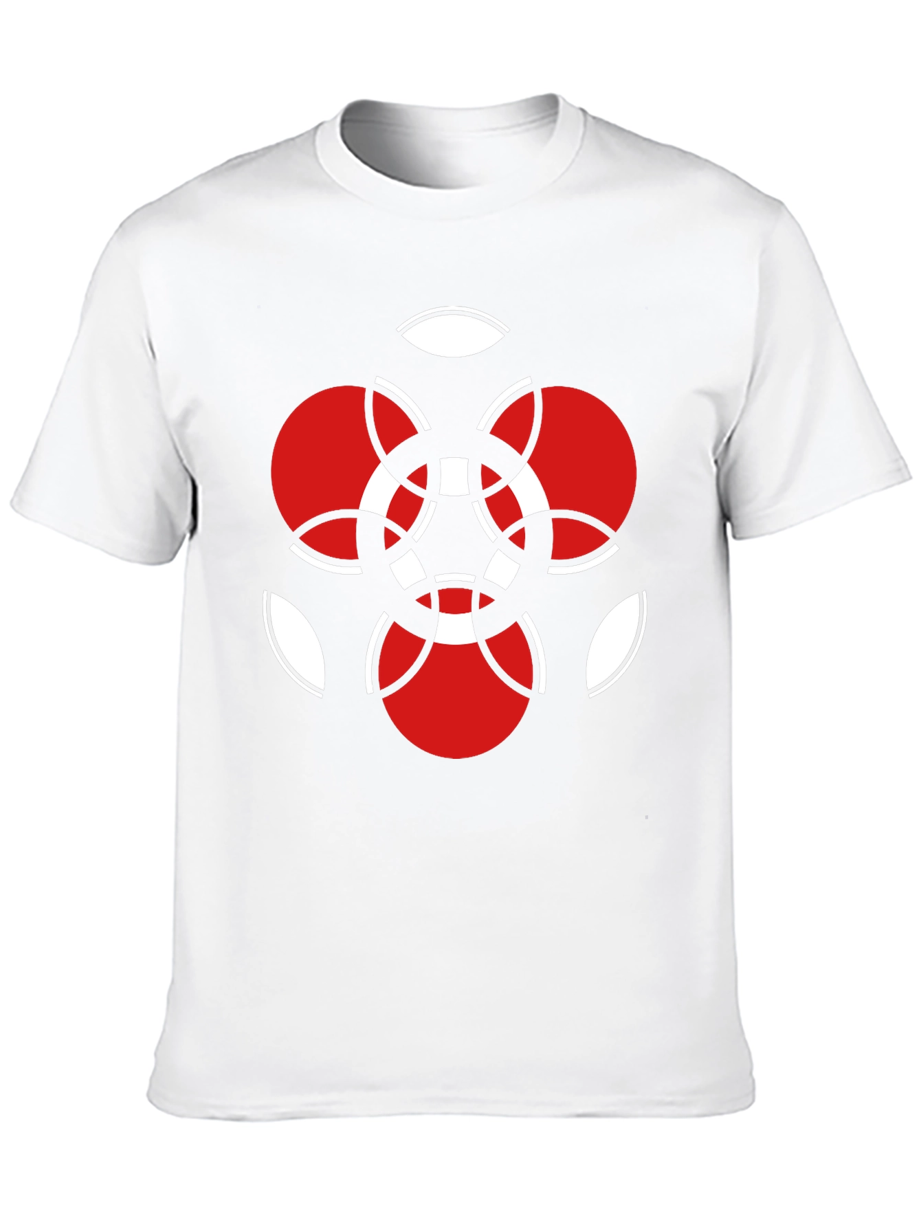 Geometric Red & White Graphic Black T-Shirt