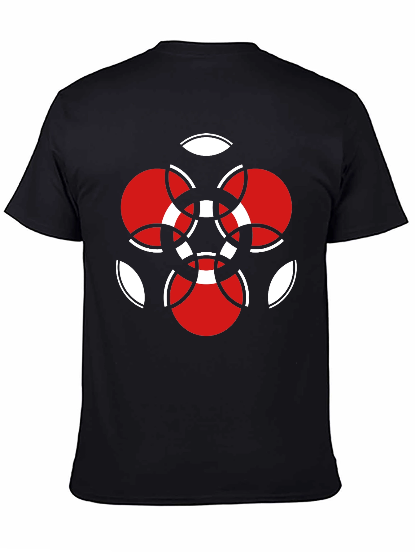 Geometric Red & White Graphic Black T-Shirt