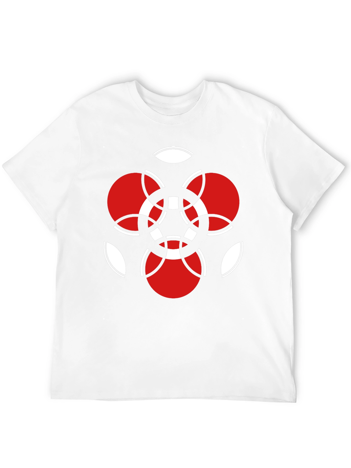 Geometric Red & White Graphic Black T-Shirt