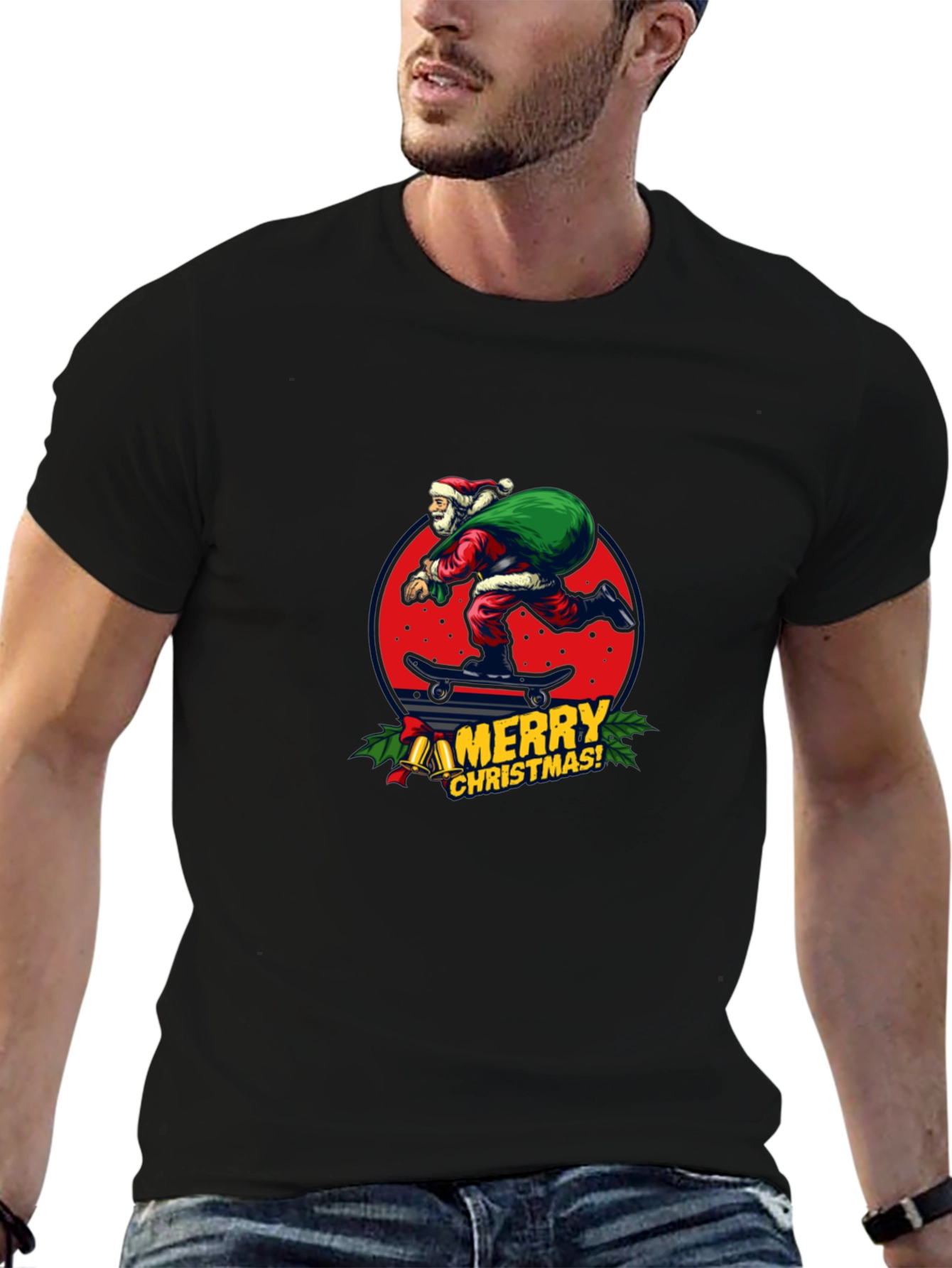 Skateboarding Santa T-Shirt - Merry Christmas Holiday Tee