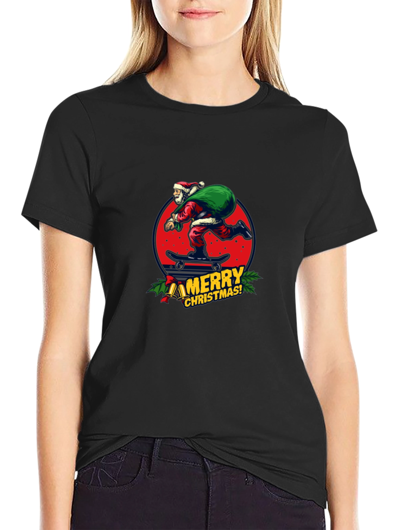 Skateboarding Santa T-Shirt - Merry Christmas Holiday Tee