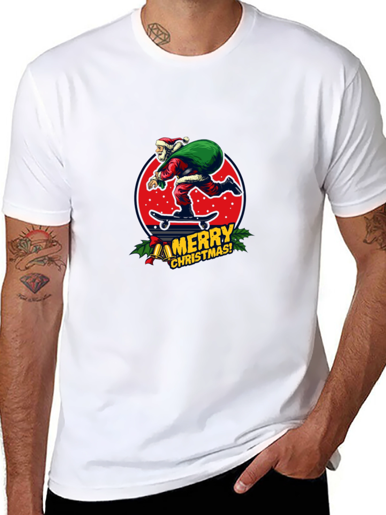 Skateboarding Santa T-Shirt - Merry Christmas Holiday Tee