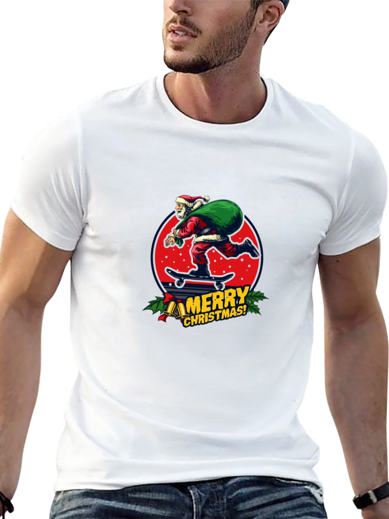 Skateboarding Santa T-Shirt - Merry Christmas Holiday Tee