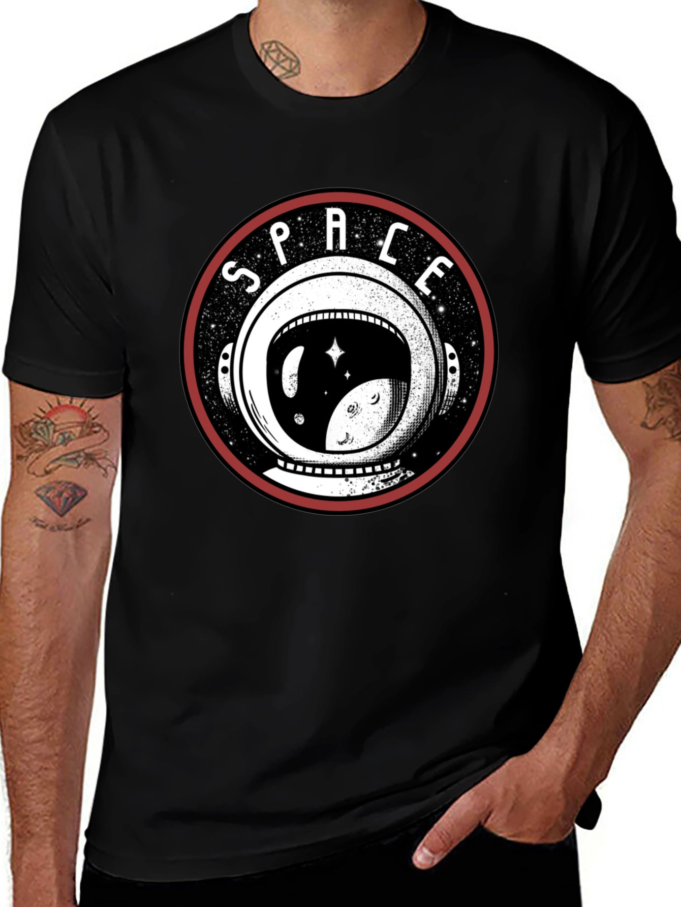 Space Helmet Graphic T-Shirt - Black Cotton Tee