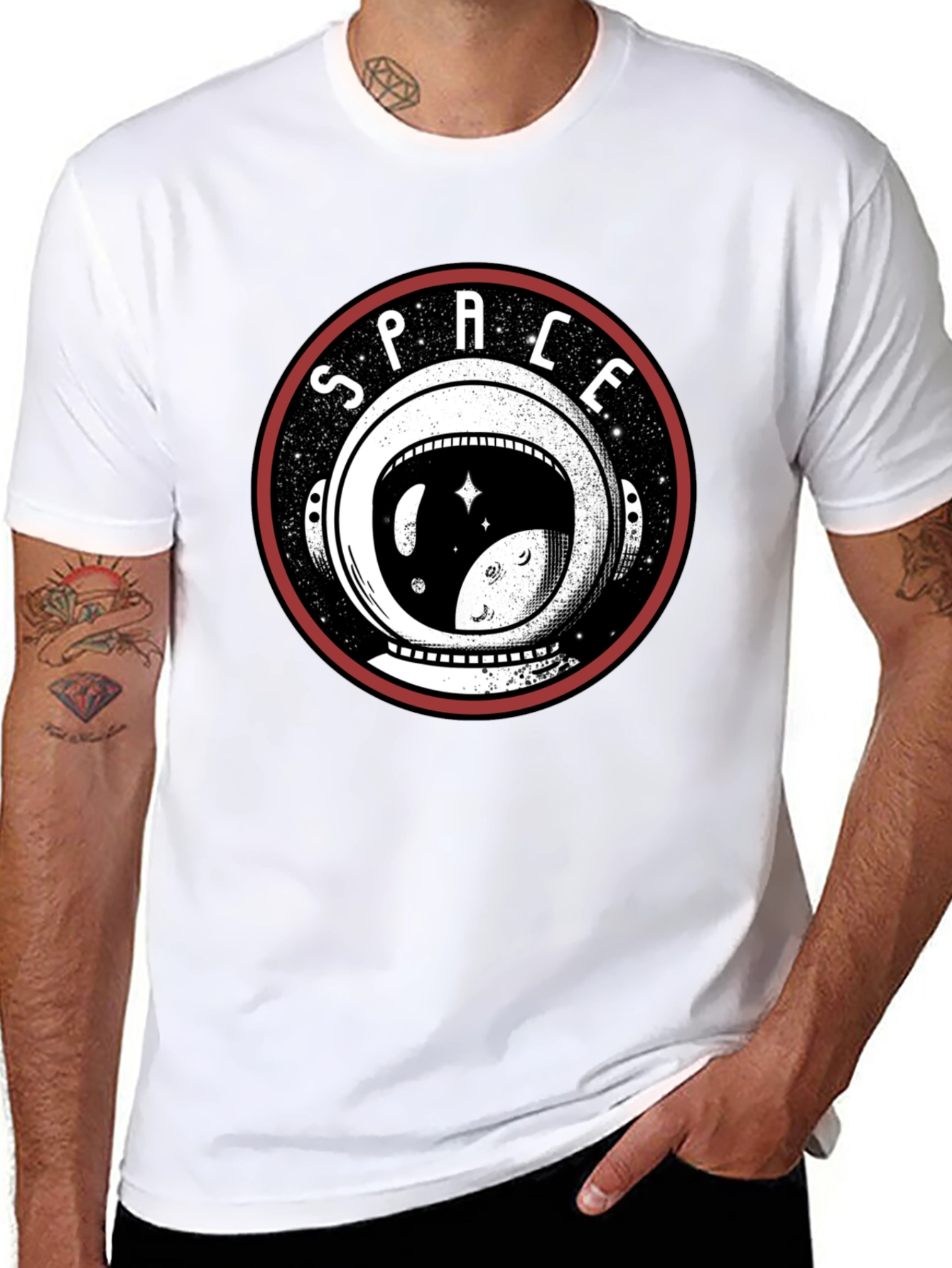 Space Helmet Graphic T-Shirt - Black Cotton Tee