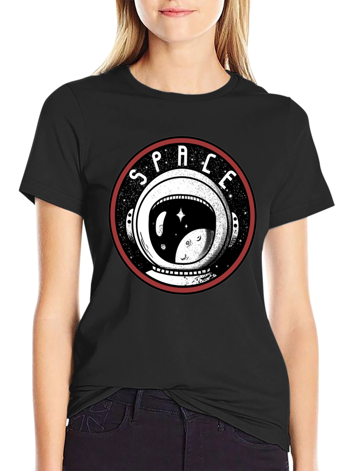 Space Helmet Graphic T-Shirt - Black Cotton Tee