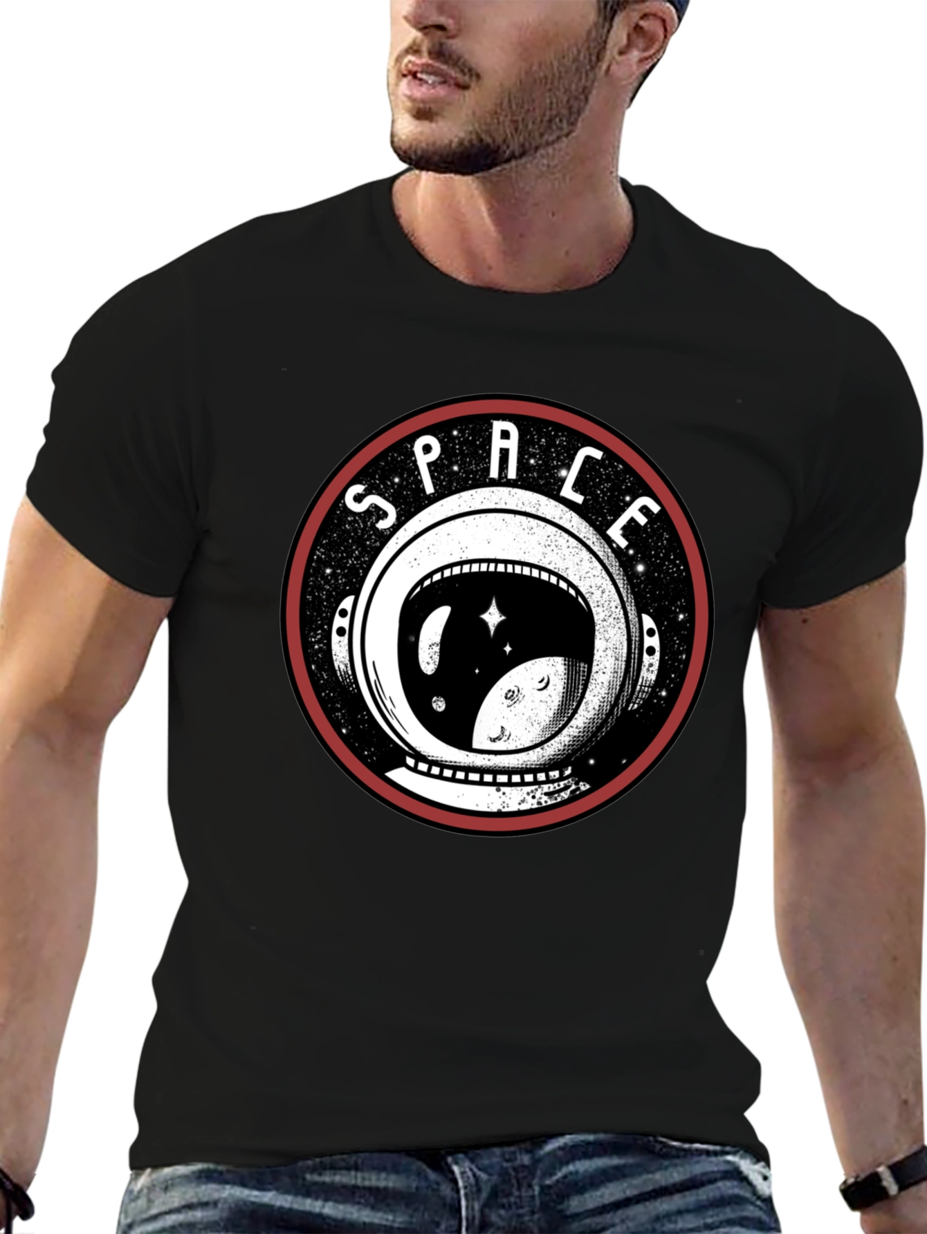 Space Helmet Graphic T-Shirt - Black Cotton Tee