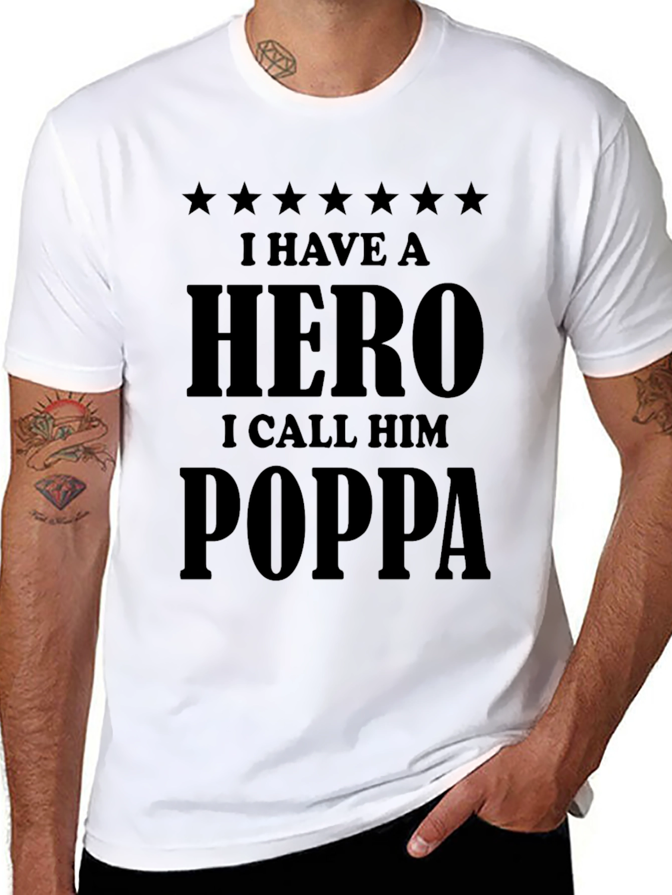 Hero Poppa T-Shirt - Mens Black Crew Neck Tee