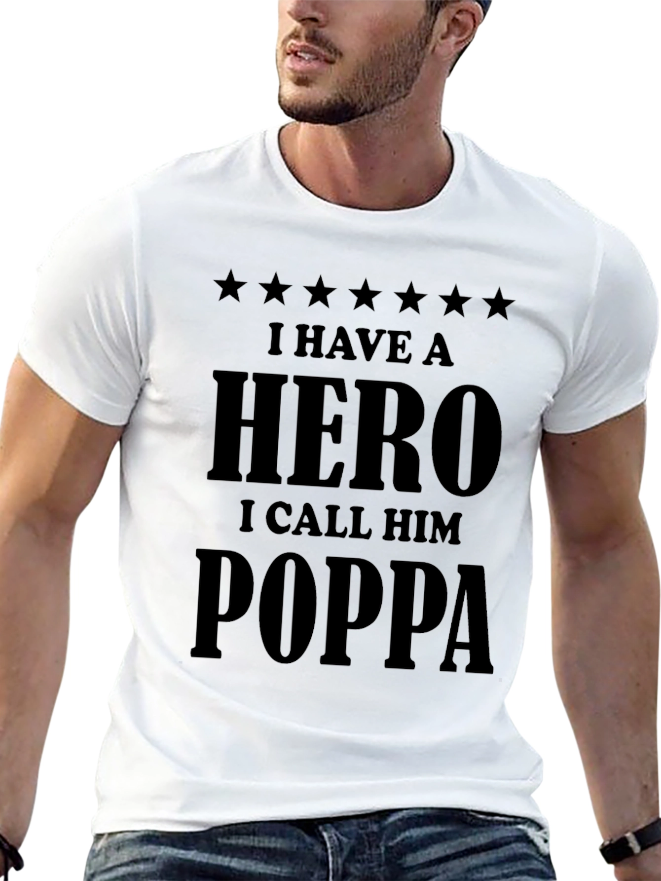 Hero Poppa T-Shirt - Mens Black Crew Neck Tee