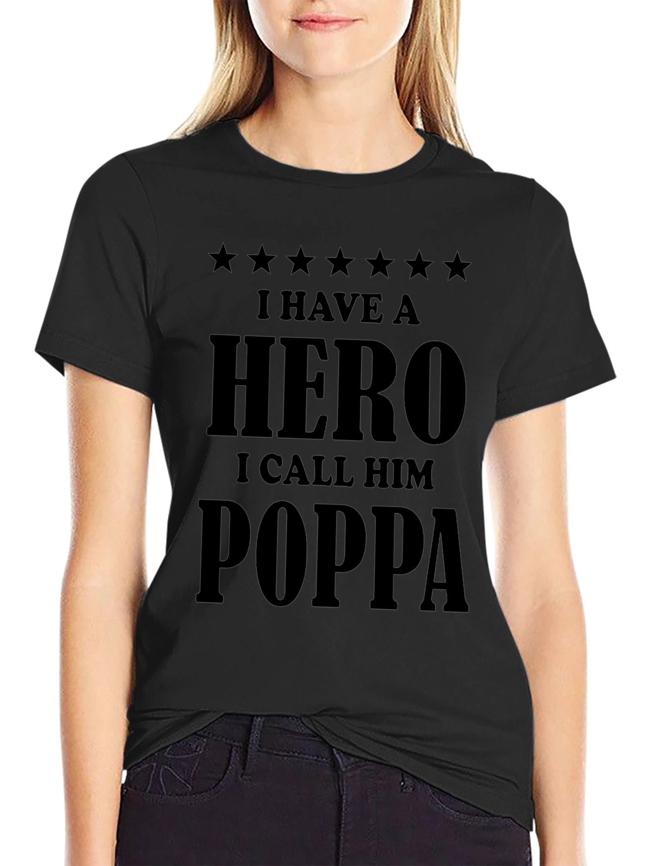 Hero Poppa T-Shirt - Mens Black Crew Neck Tee