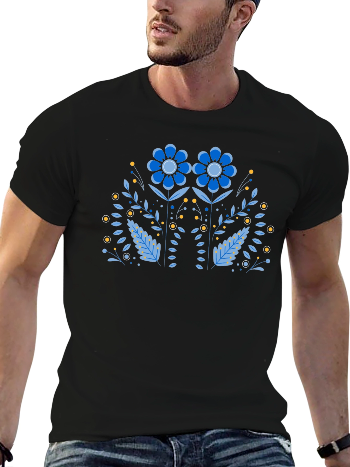 Floral Graphic Print Black T-Shirt