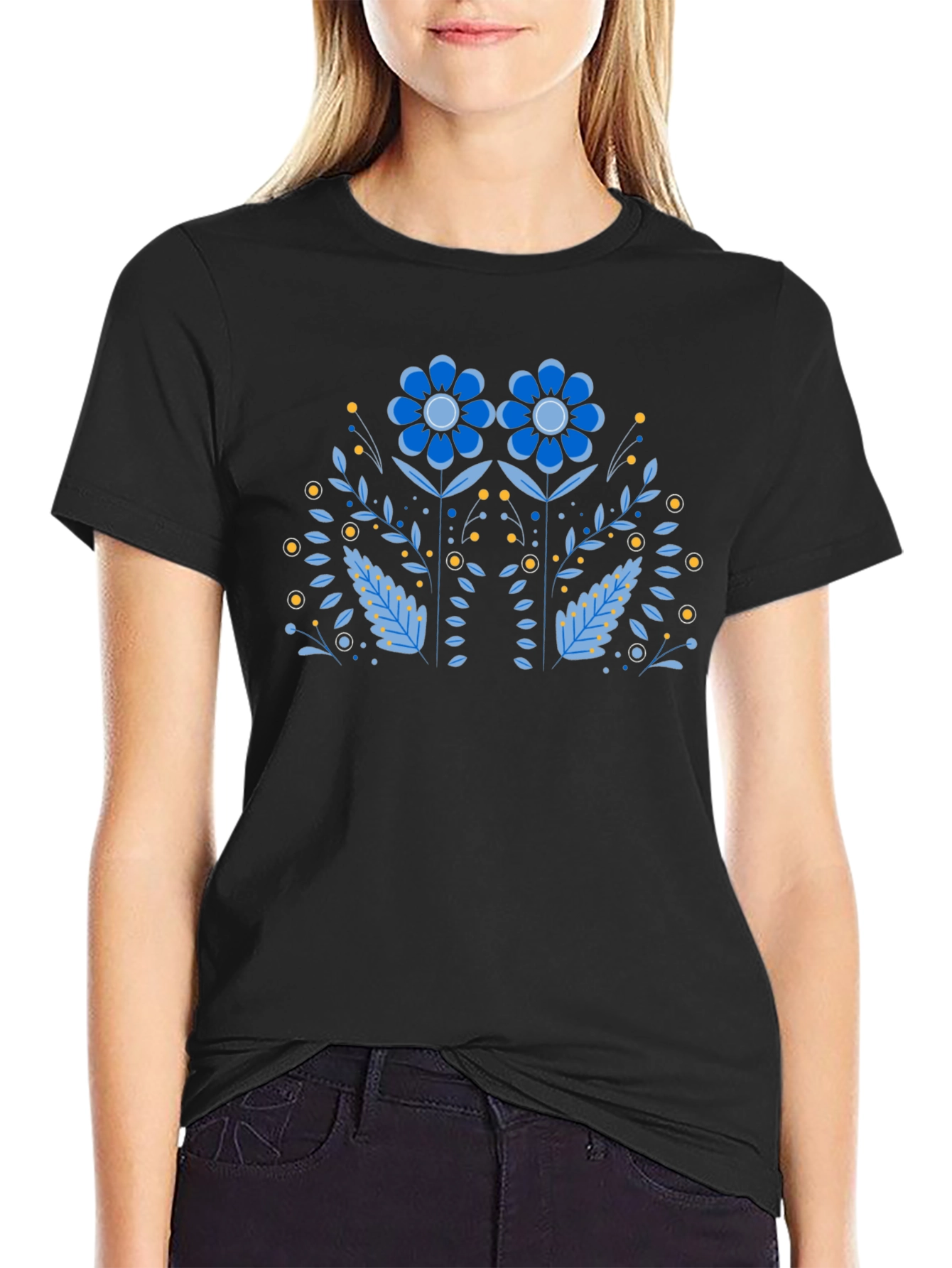 Floral Graphic Print Black T-Shirt