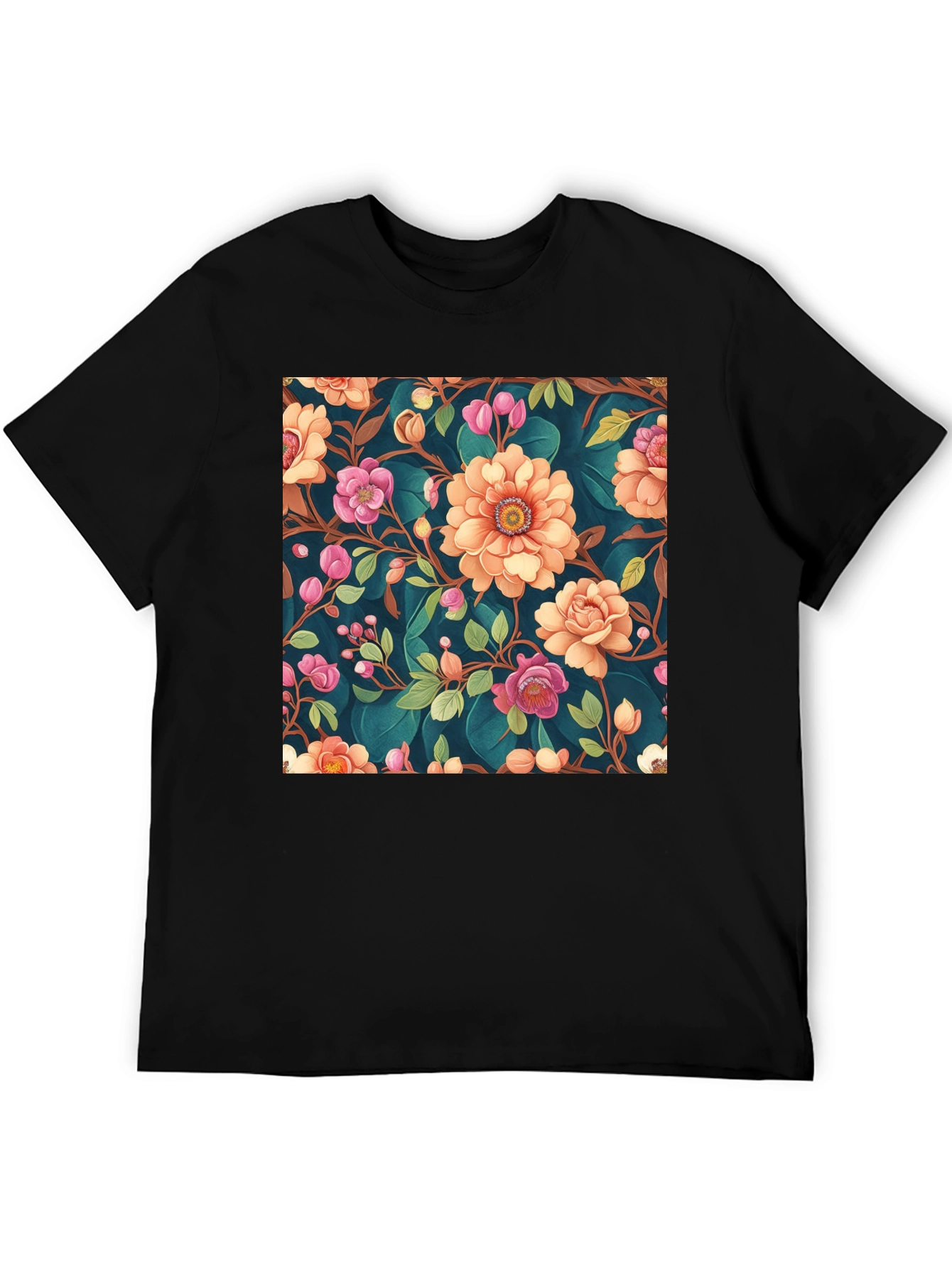 Floral Pattern Black T-Shirt: Stylish Print Tee
