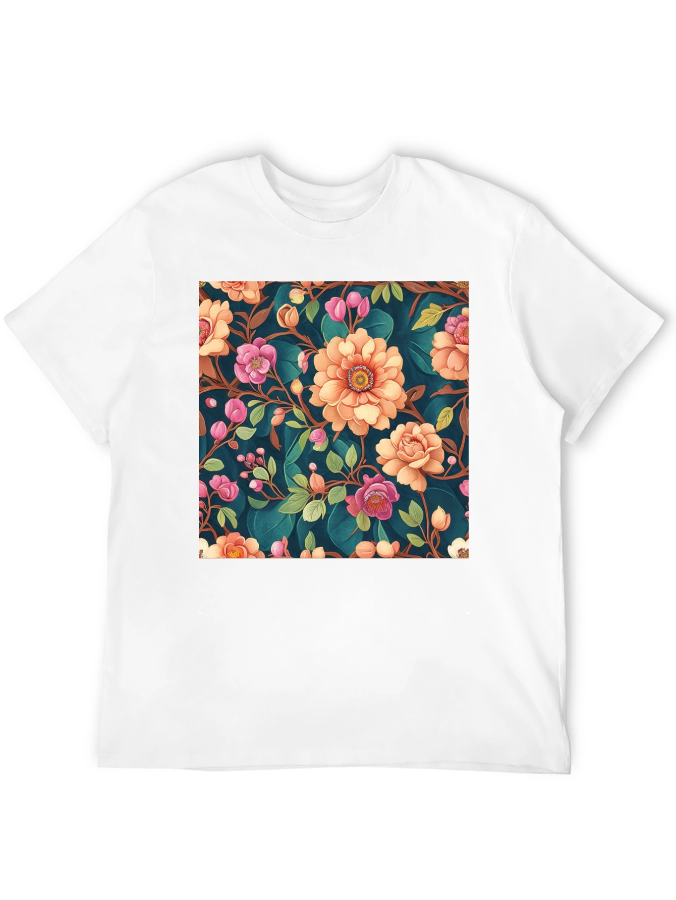 Floral Pattern Black T-Shirt: Stylish Print Tee