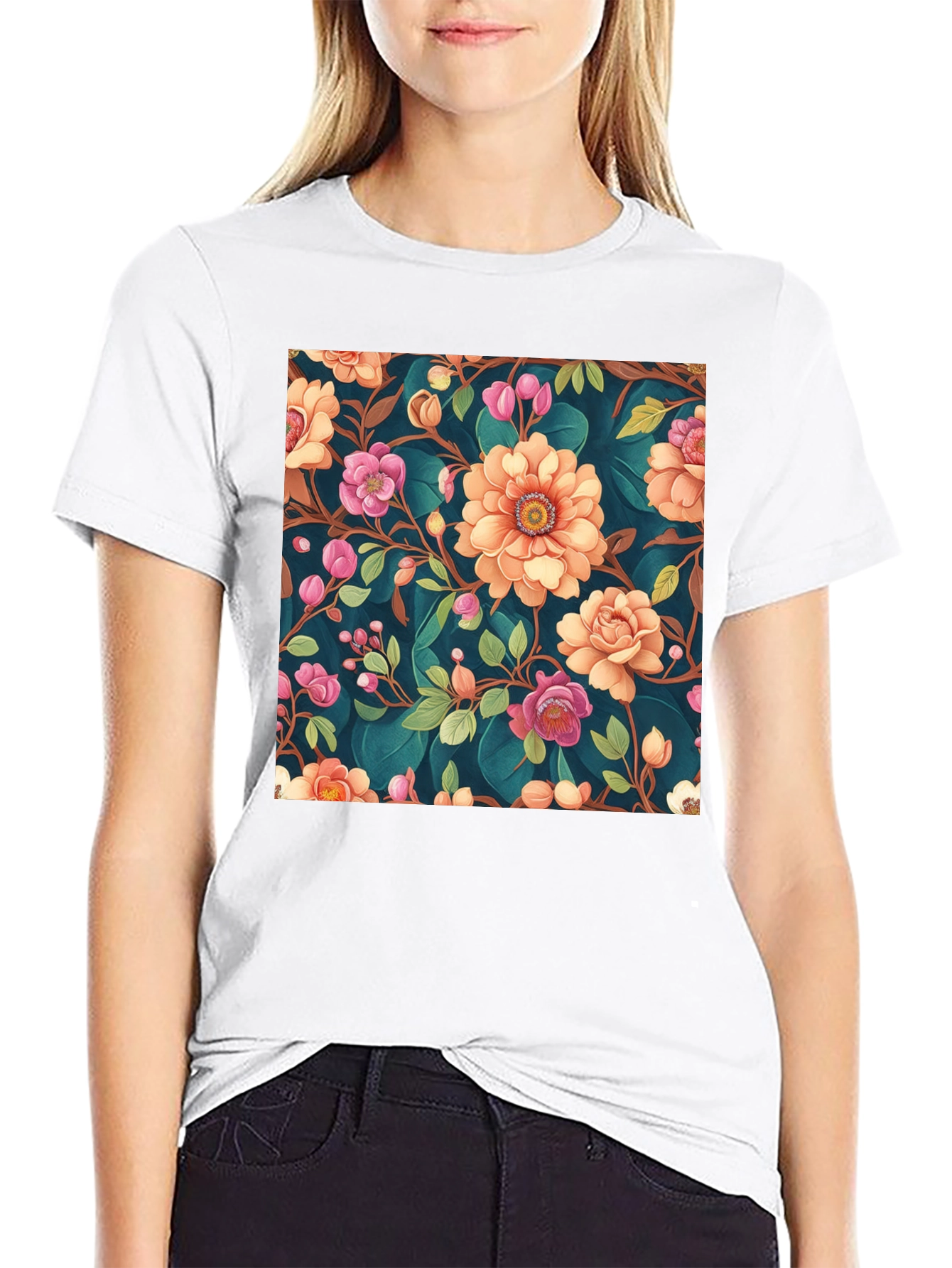 Floral Pattern Black T-Shirt: Stylish Print Tee