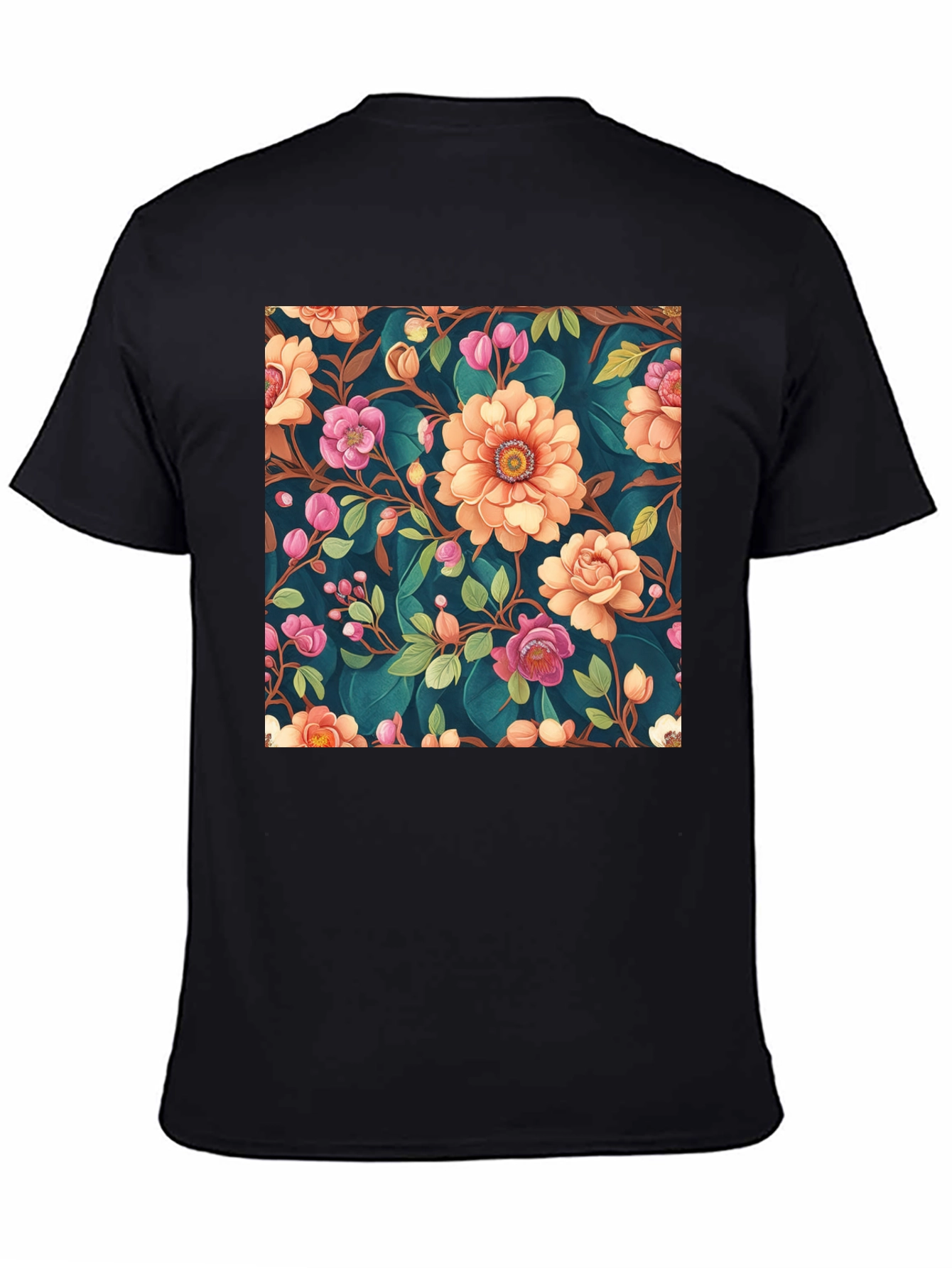 Floral Pattern Black T-Shirt: Stylish Print Tee