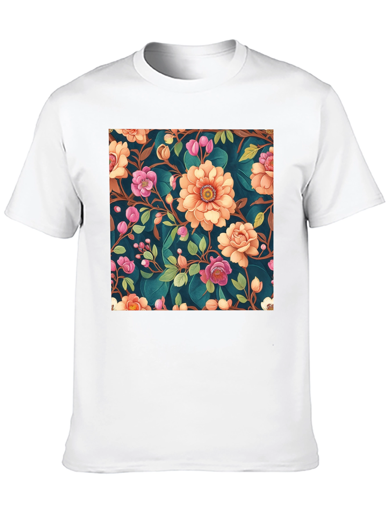 Floral Pattern Black T-Shirt: Stylish Print Tee