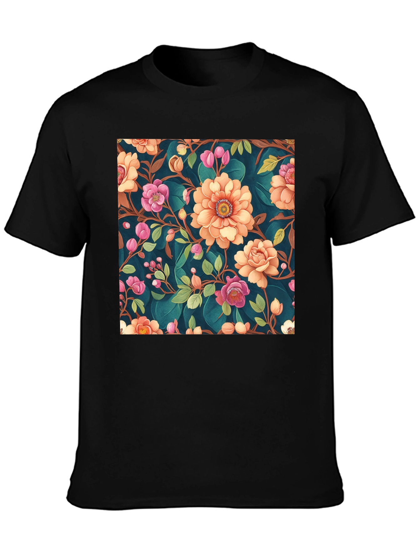 Floral Pattern Black T-Shirt: Stylish Print Tee