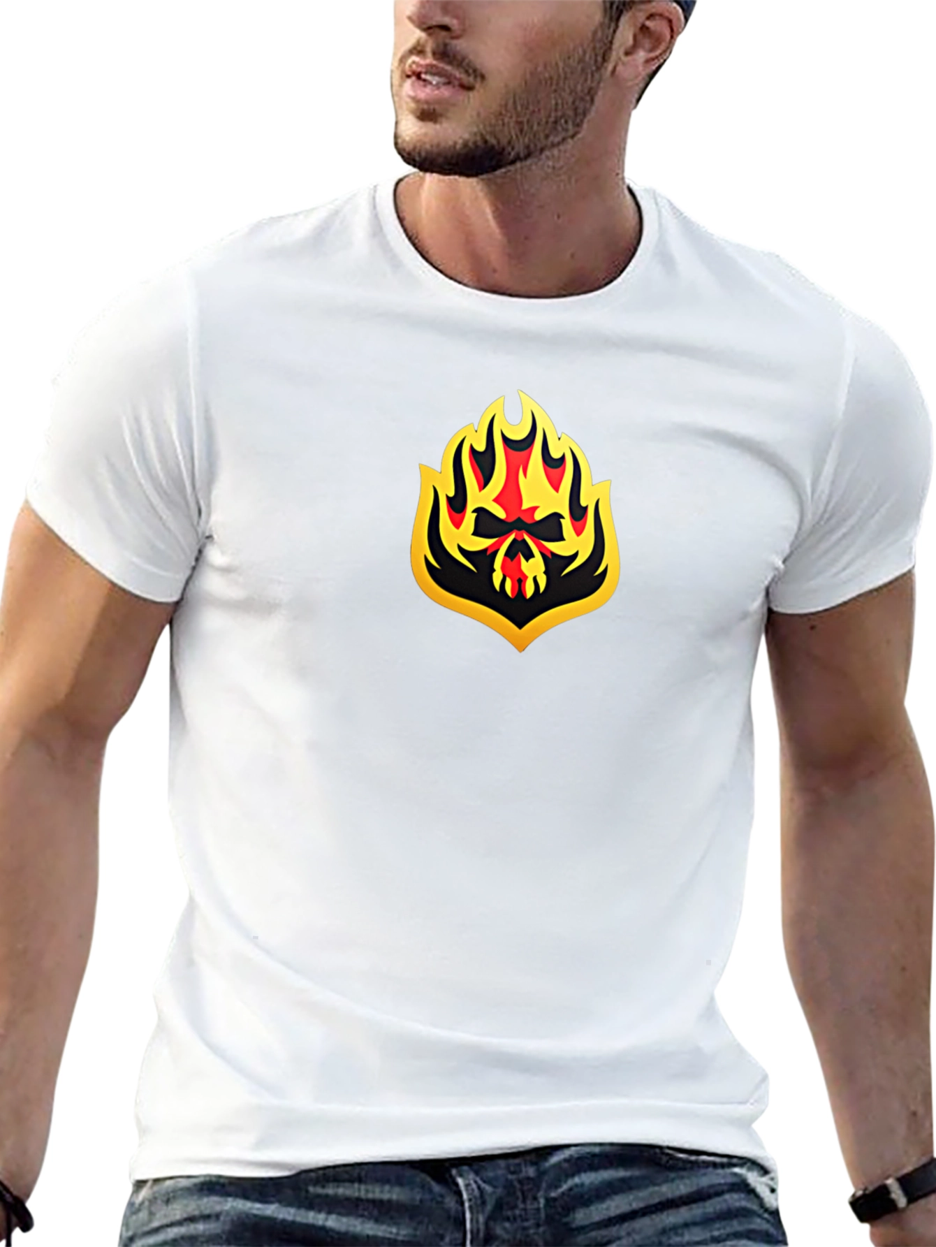 Fiery Skull Graphic Black T-Shirt