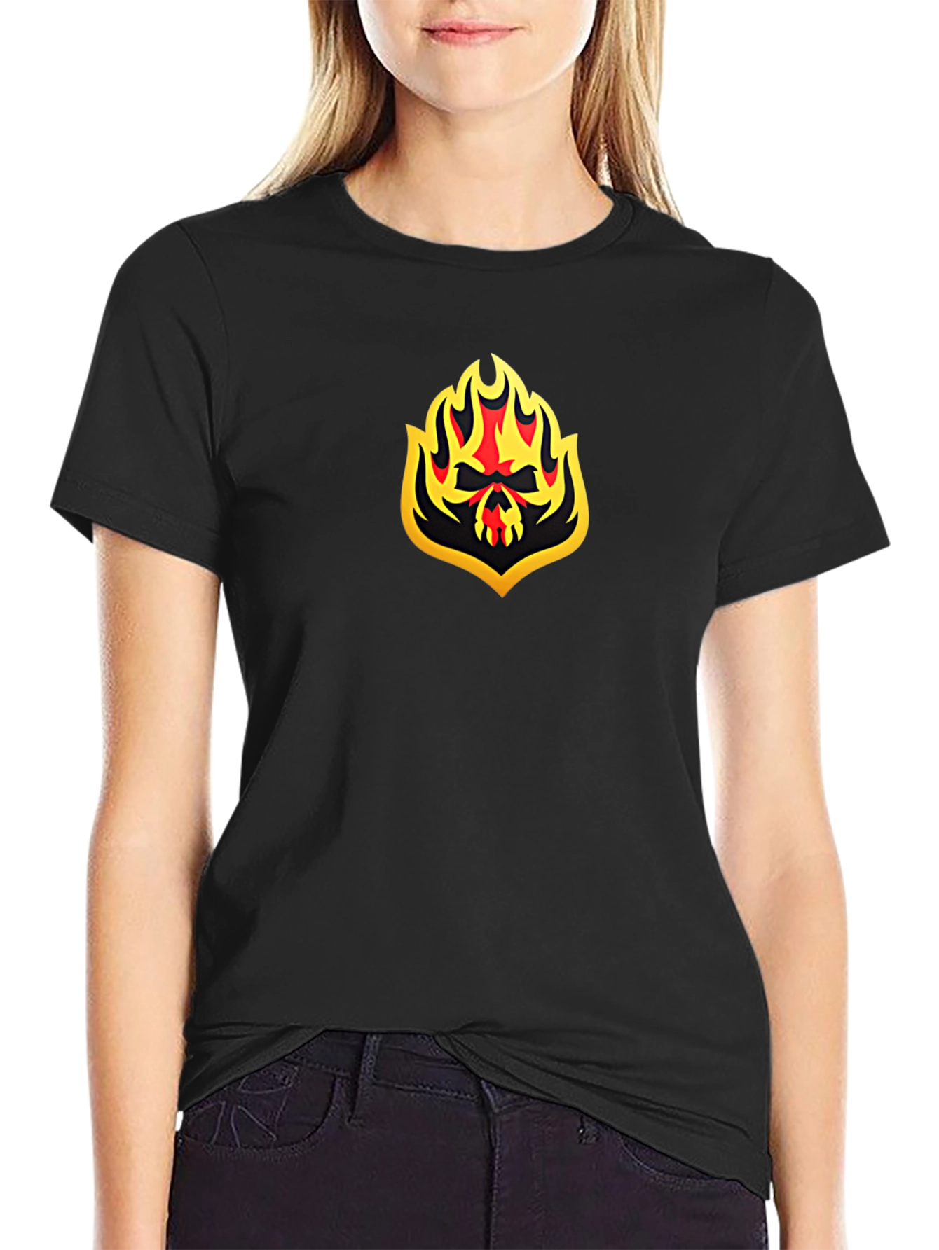 Fiery Skull Graphic Black T-Shirt