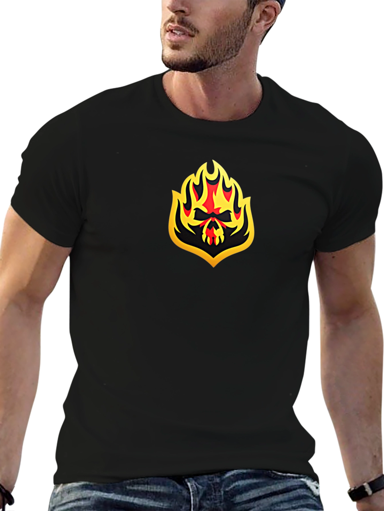Fiery Skull Graphic Black T-Shirt