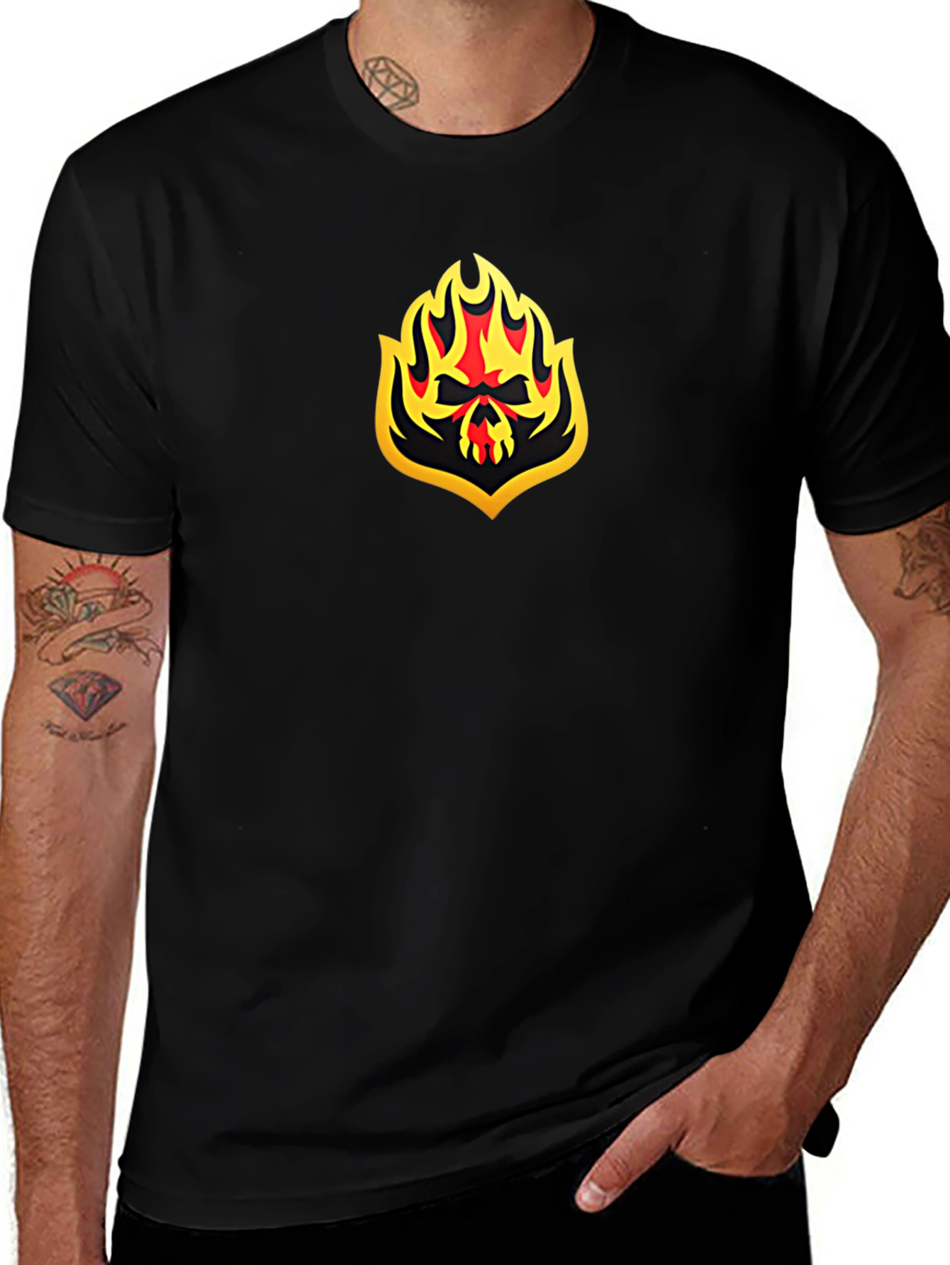 Fiery Skull Graphic Black T-Shirt