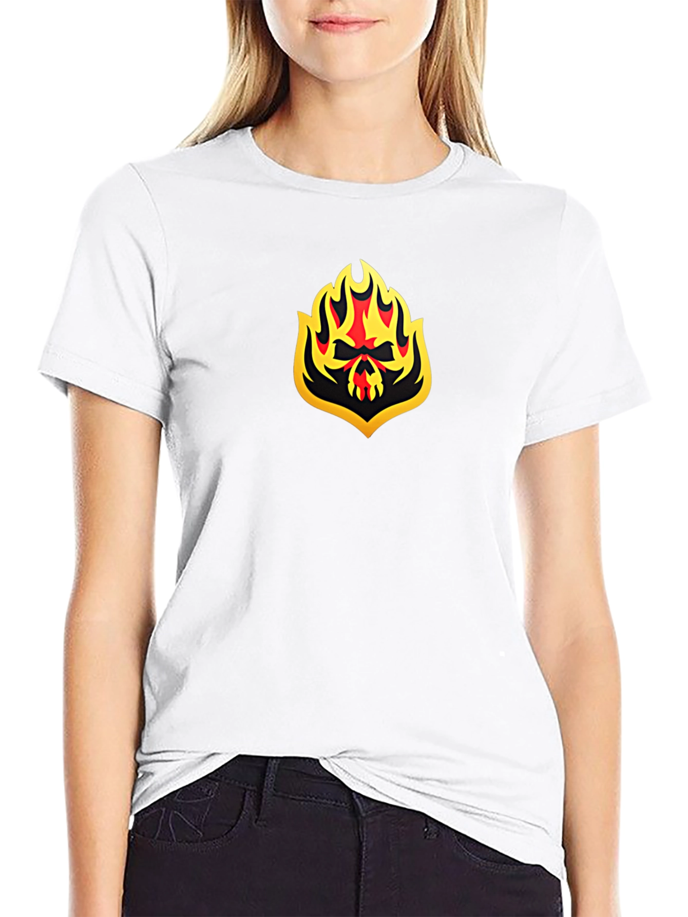 Fiery Skull Graphic Black T-Shirt