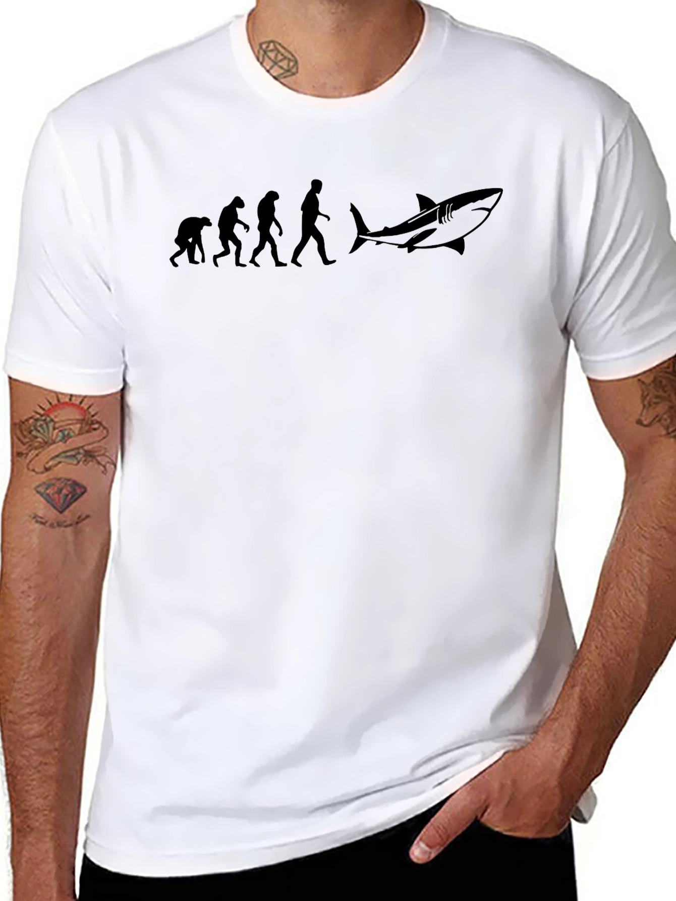Evolution to Shark Funny Black T-Shirt