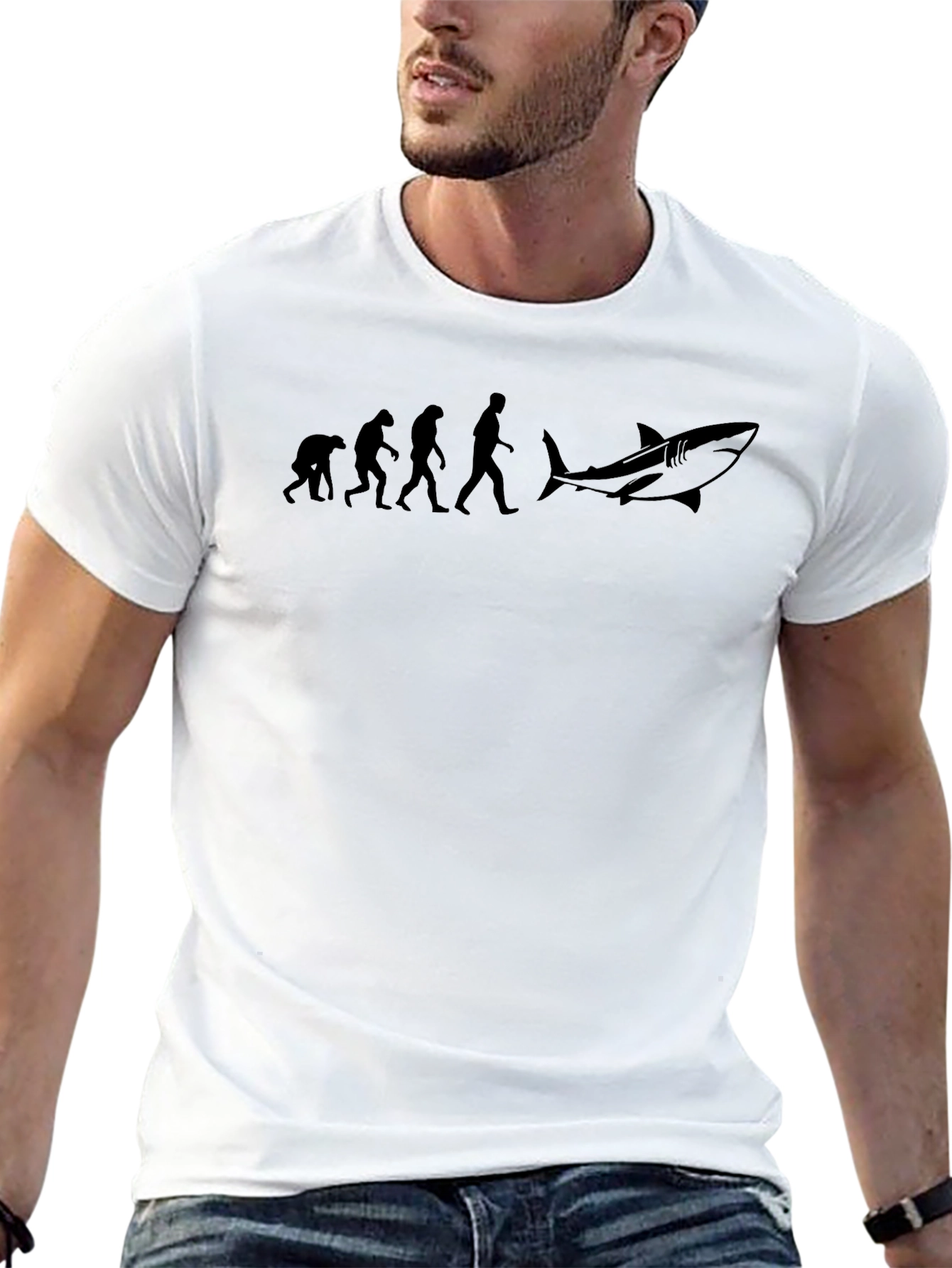 Evolution to Shark Funny Black T-Shirt